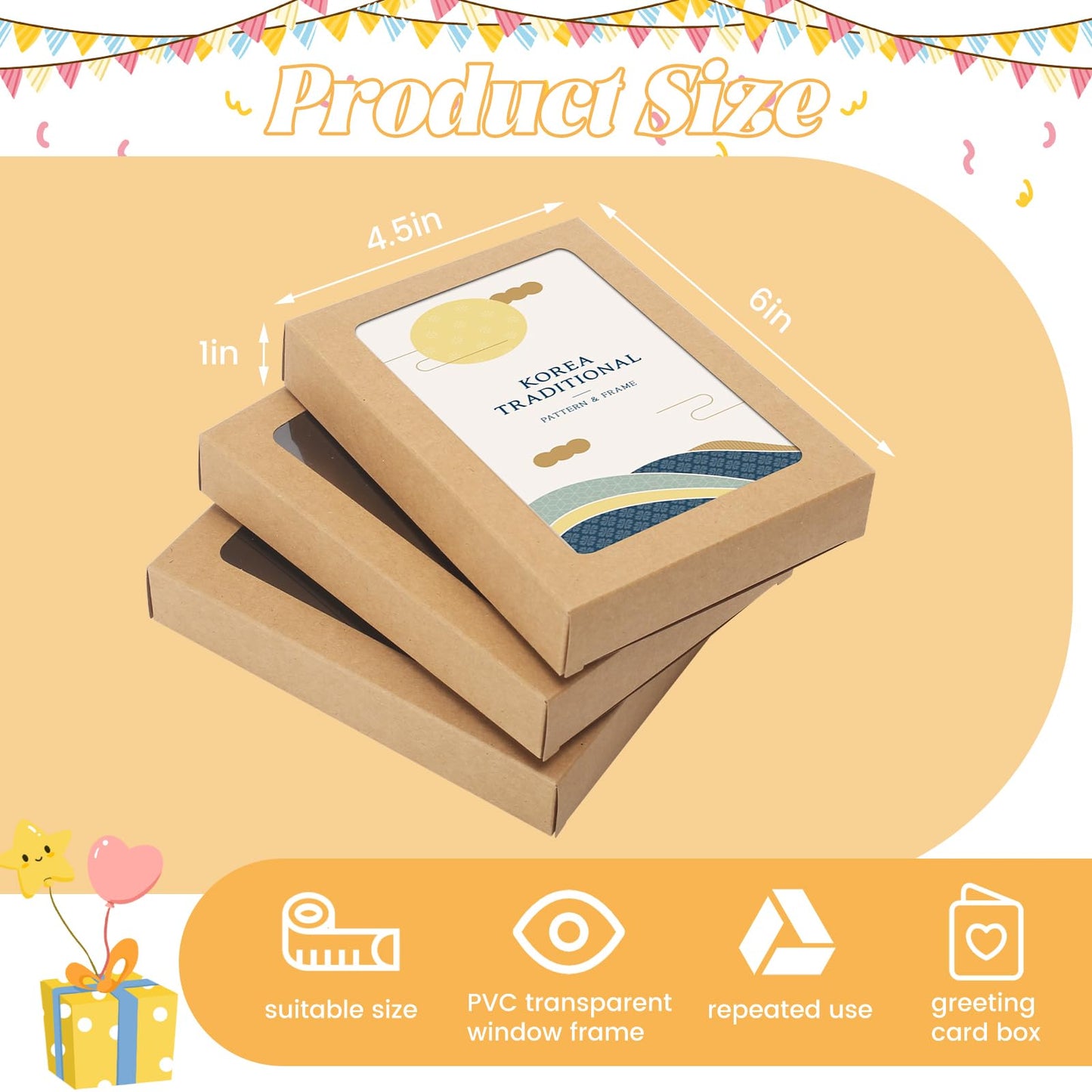Dawutian 60 Pcs Greeting Card Storage Box,4.5 x 6 x 1 Inch Greeting Card Boxes Kraft Paper Box with PVC Transparent Window Bulk Frame Photo Storage Envelope (Kraft, 4.5 x 6 x 1 Inch)