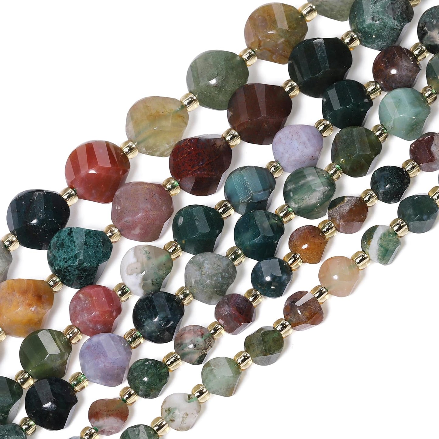 Yochus 42pcs Natural Indian Agate Stone Beads for Bracelet，2strands 6mm Facted Twist Loose Gemstone Beads for Jewelry Making DIY Craft Necklace Earring