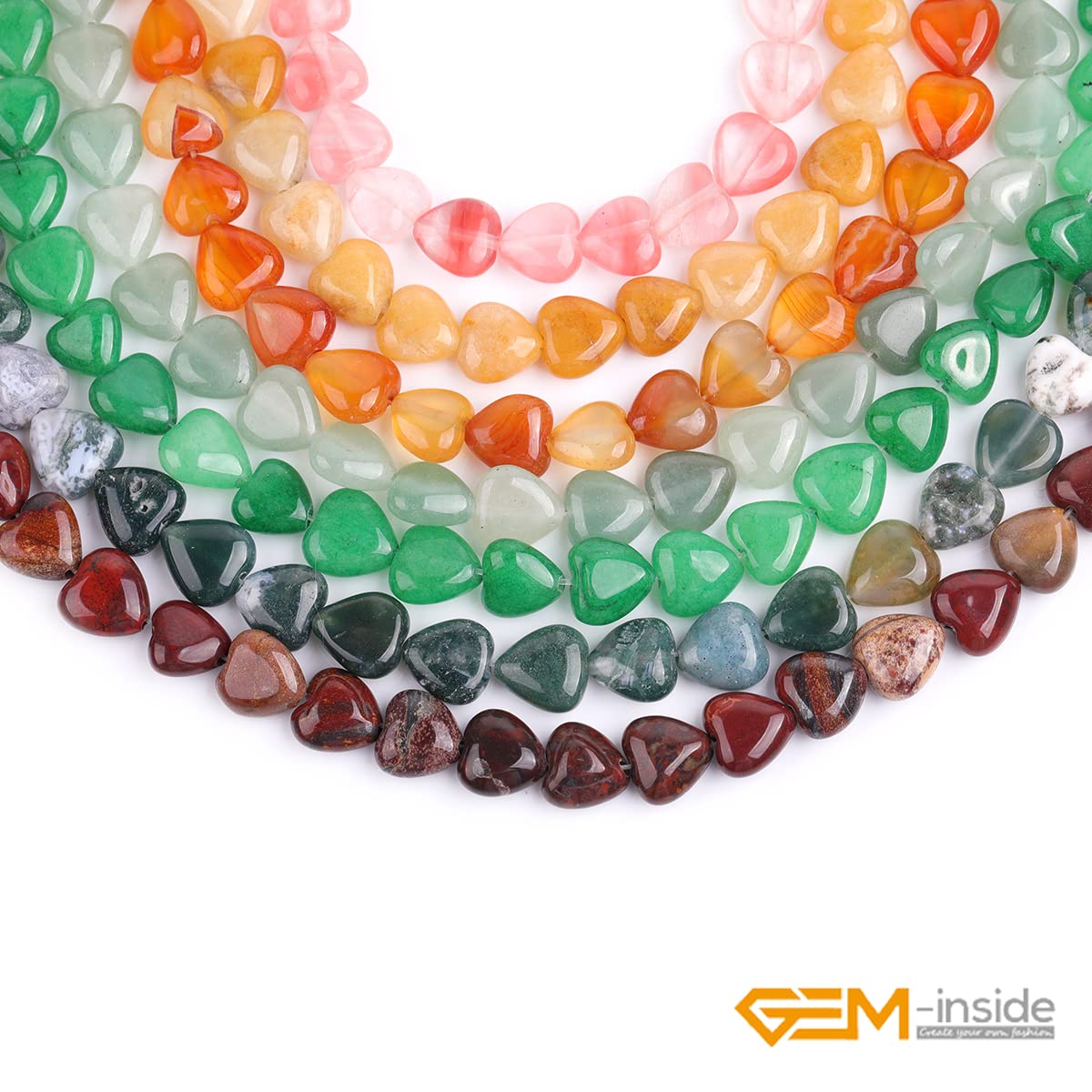 GEM-Inside 10mm Heart Charms White Cream Opalite Beads for Jewelry Making Full 15" Strand Power Energy Healing Chakra Stone Beads