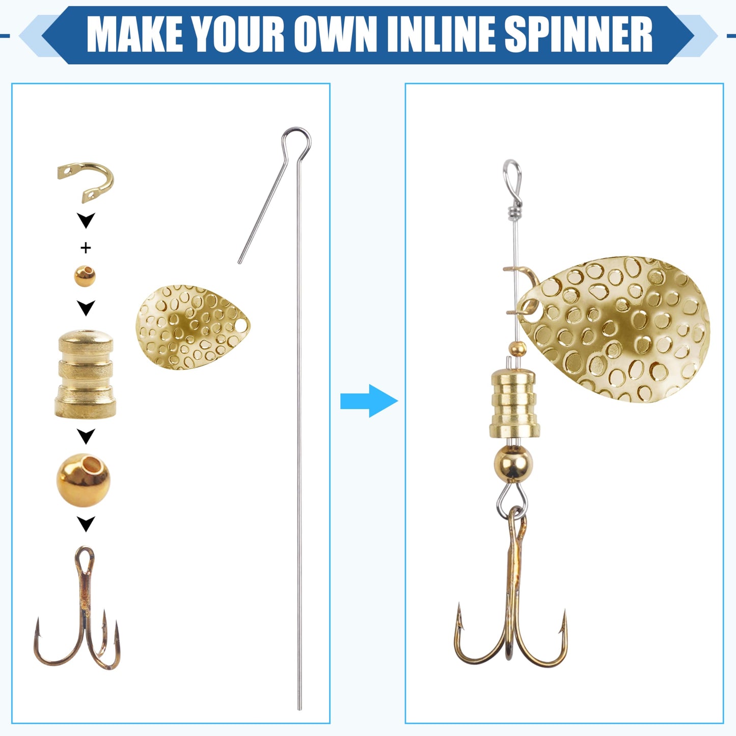 Fishing Spinner Lure Making Kit, 141pcs DIY Spoon Rigs Spinnerbaits Acceessoires with Plier Spinner Blade Clevis Treble Hooks Beads Spinner Making Supplies Tackle