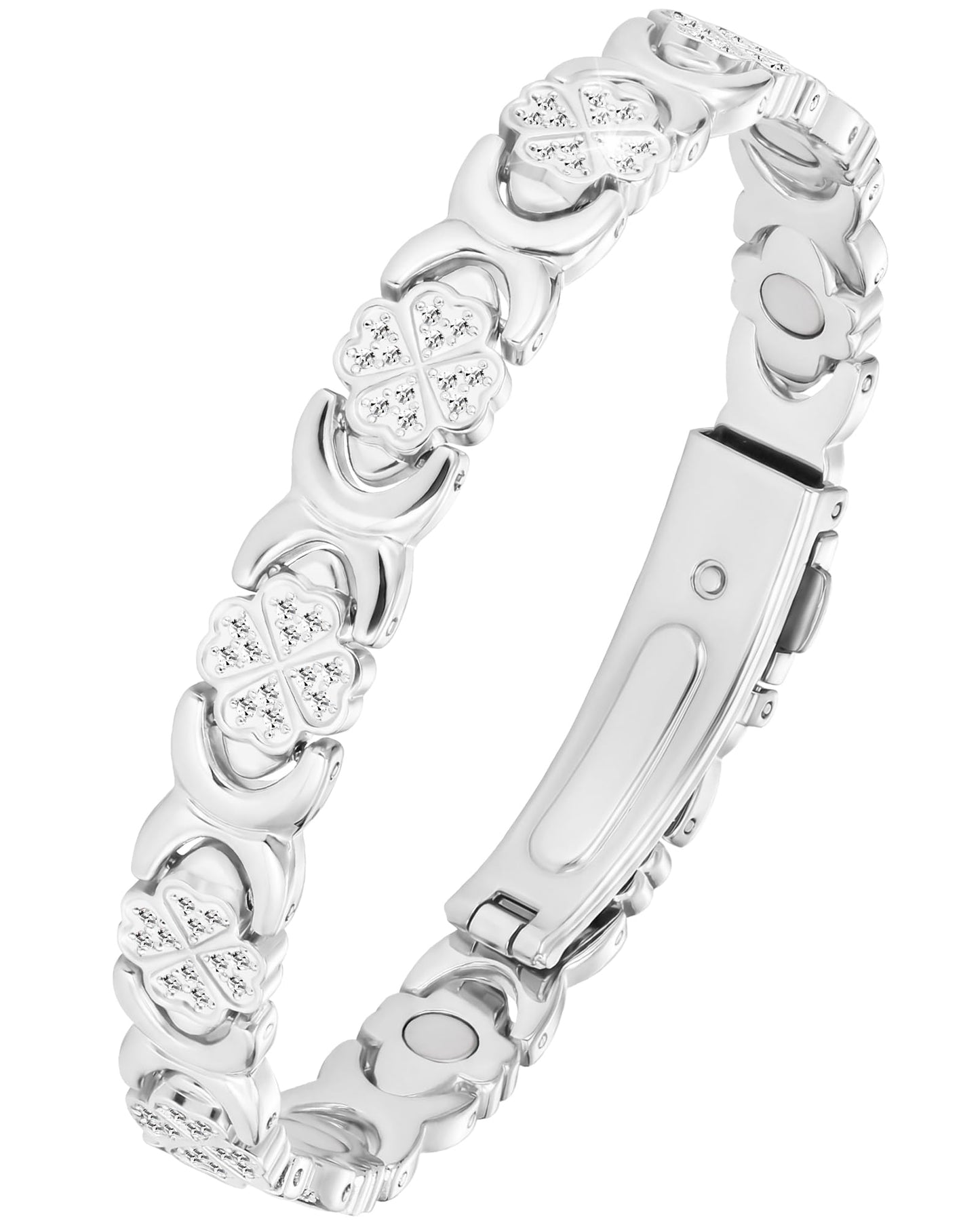 Jecanori Magnetic Copper Bracelet for Women With 3500 Gauss Magnets, Heart-Leaf Copper Bracelet, Premium Fold-Over Clasp,Silver