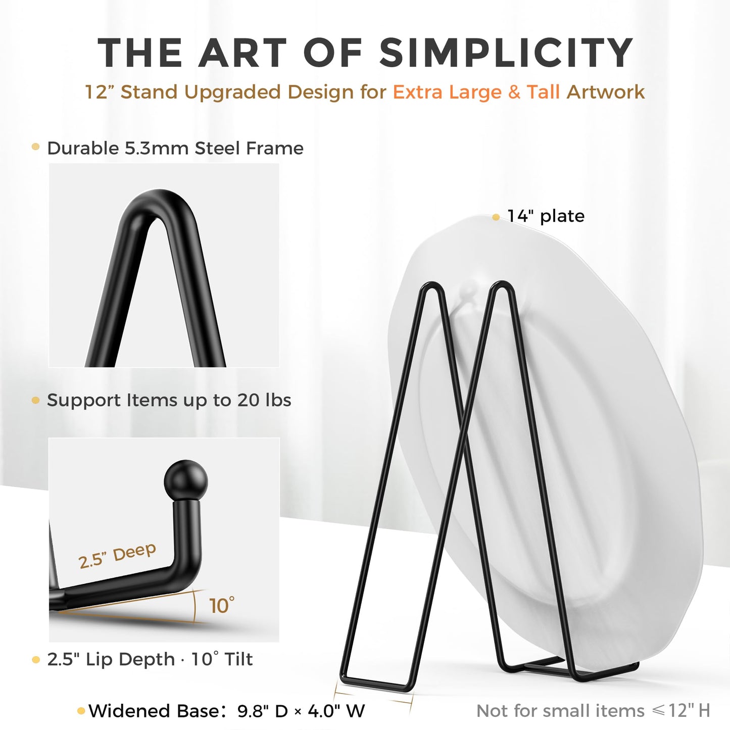 TR-LIFE 3 Pack 12 Inch Plate Stands for Display - Large, Metal Picture Frame Holder Stand + Easels for Decorative Platter, Book, Plaque, Photo, Table Top Art