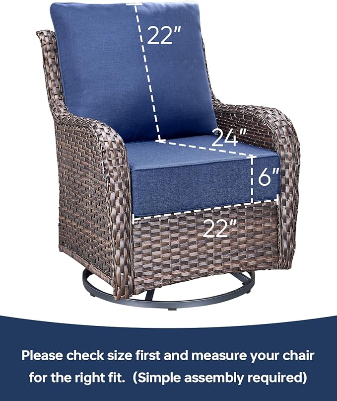Luxury 22x24/22x25 6-Inch Outdoor Chair Cushions Set of 4 - Heavy Duty Water-Resistant Comfortable Cushion for Patio Furniture Dining Gliding Rocker Loveseat L-Shape Sofa - Navy Blue