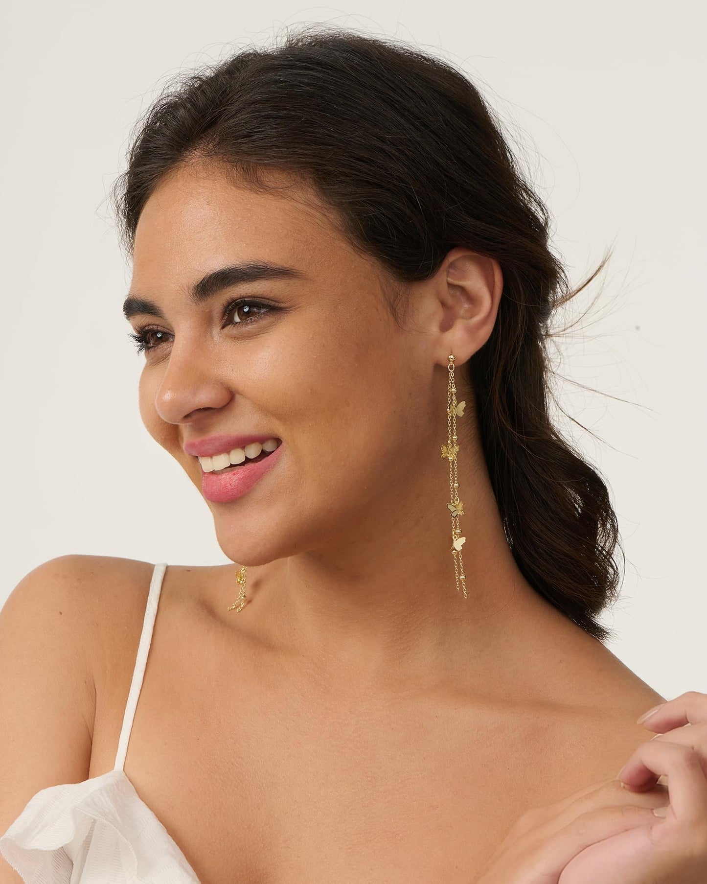 PRTGL Dangle Earrings - 14K Gold Plated Butterfly Long Dangle Earrings for Women Tassel Design