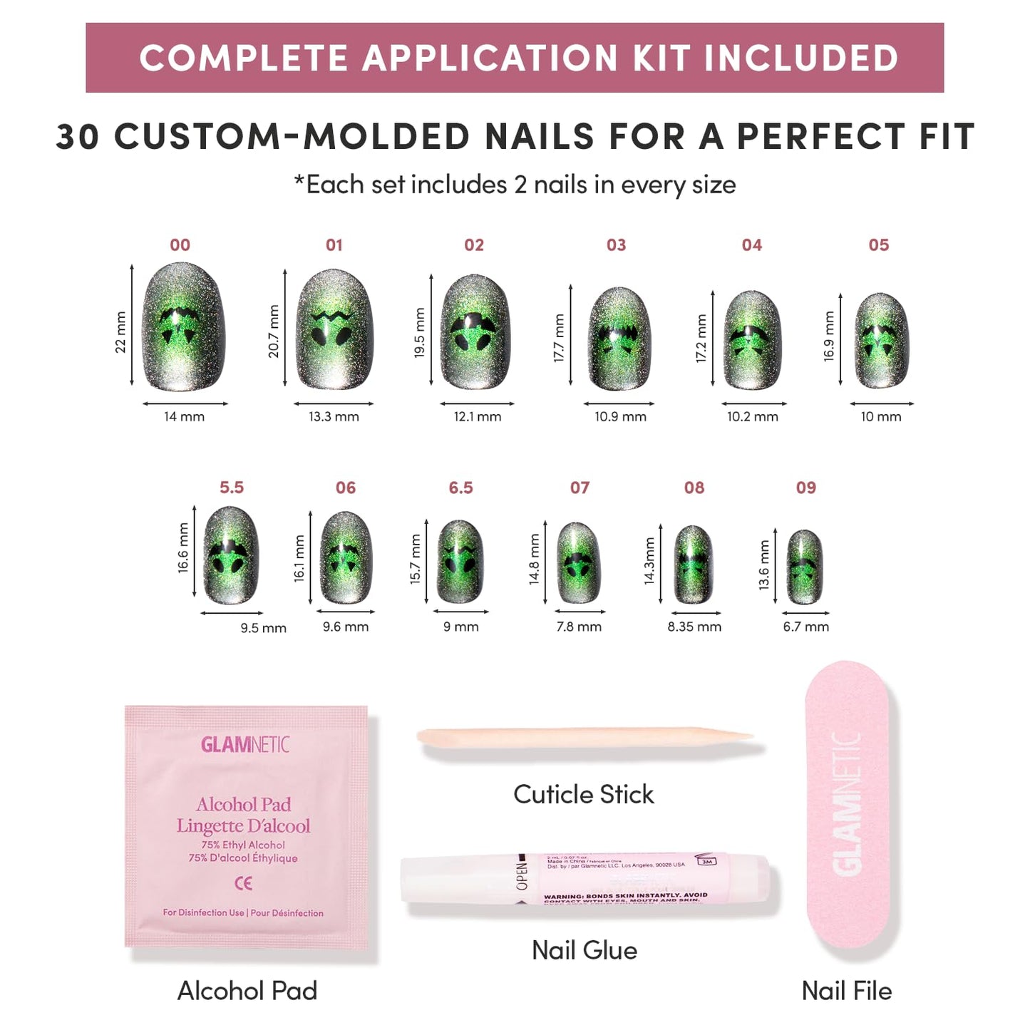 Glamnetic Press On Nails - Peek-o'-Lantern | Short Round Fake Nails with Pumpkin Jack-o’-Lantern Graphics & Velvet Finish, Salon Quality Halloween Nails | 15 Sizes - 30 Nail Kit with Glue