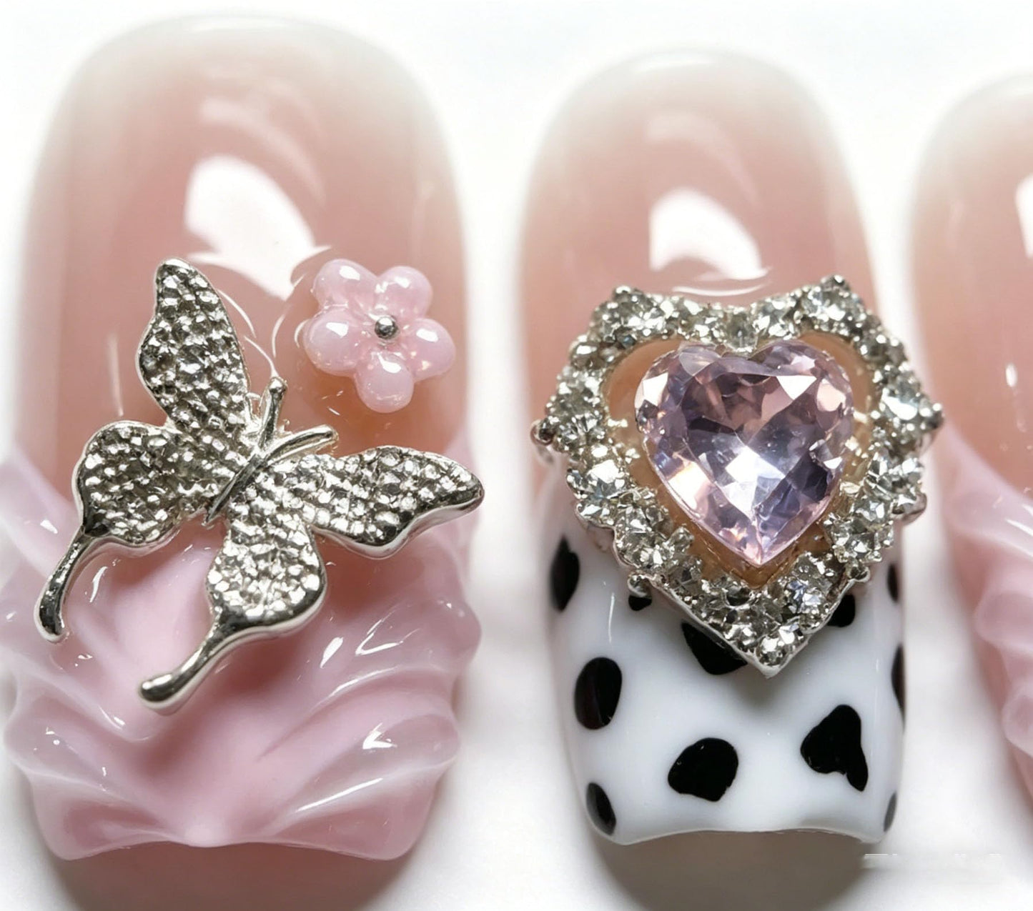 Handmade Press on Nails Square 3D Cute Glue on Nails for Women, Luxury Homemade Press on Nail Art Design, Fake Nails with 3D Nail Charms Size M 4