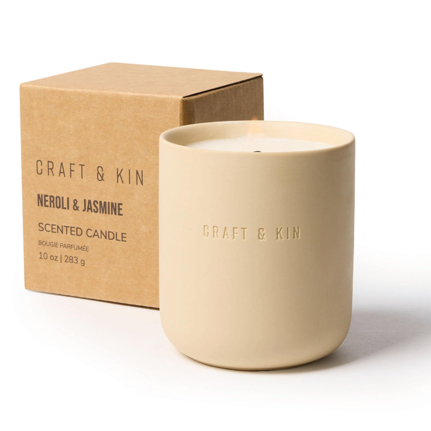 Craft & Kin Scented Candles | Soy Blend with Cotton Wick | Long-Lasting Holiday Candle, 40-Hour Burn | Ceramic Jar, Perfect & Winter Candles Home Scent (10 oz, Neroli & Jasmine)