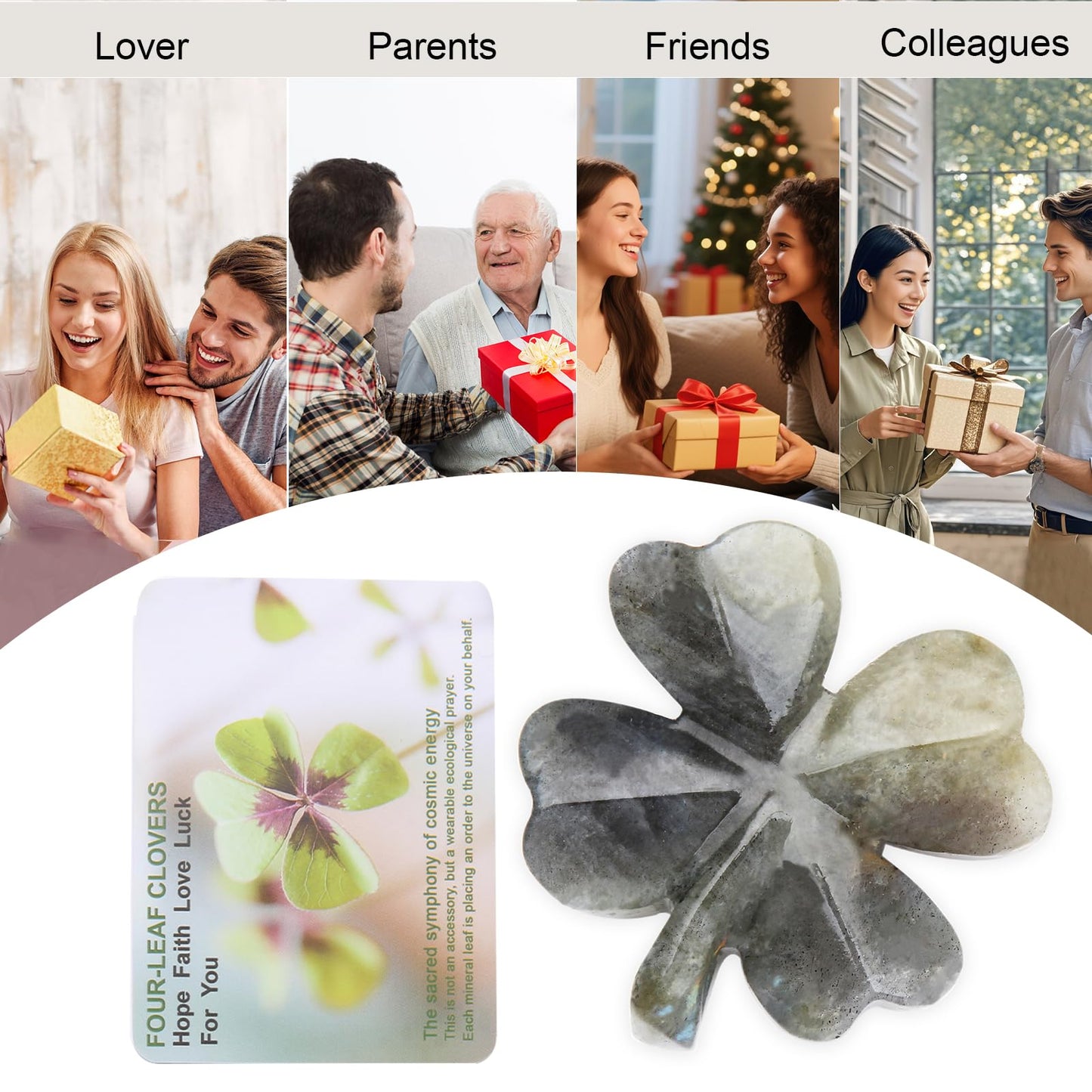 Hguxmcu Natural Labradorite Four Leaf Clover - Feng Shui Lucky Crystal for Love Positivity, Polished Healing Stone Decor, Birthday Gift for Her Gift for Women Men