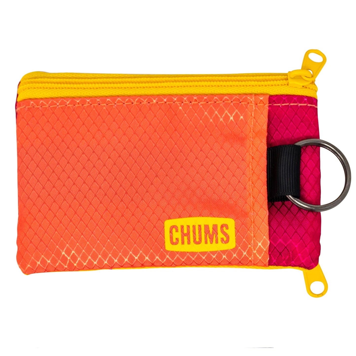 Chums Surfshorts Wallet - Lightweight Slim Wallet with RFID Blocking Card & Clear ID Window - Zippered, Water Resistant w/Key Ring (Berry/Melon)