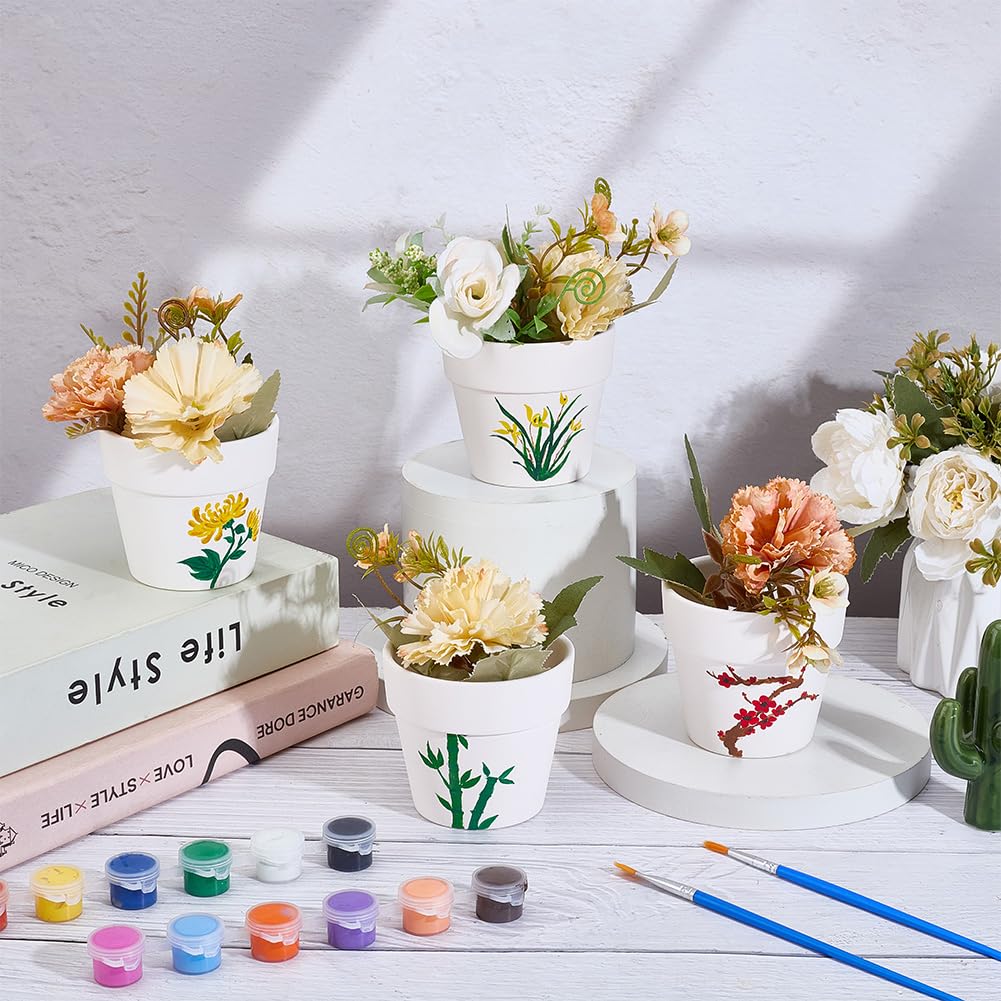 WEBEEDY 4 Sets DIY Ceramic Succulent Pots Paint Kit for Adults Beginner DIY Paintable Ceramics Pots with Butterfly Flower Stencils, Paints, Brushes, Palettes Paint Your Own Pots for Home Decor