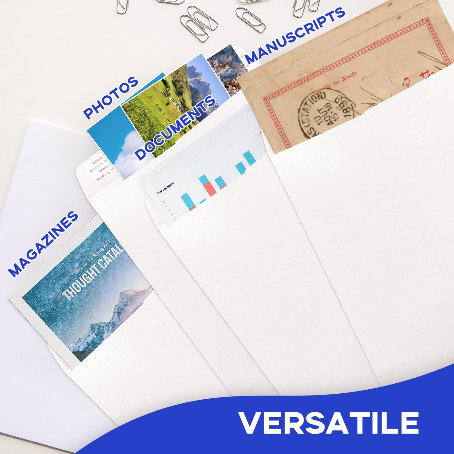 Goefun White Manilla Envelopes 9x12 Self Seal 250 Pack, Large White Envelopes 100 GSM for Mailing, Organizing and Storage