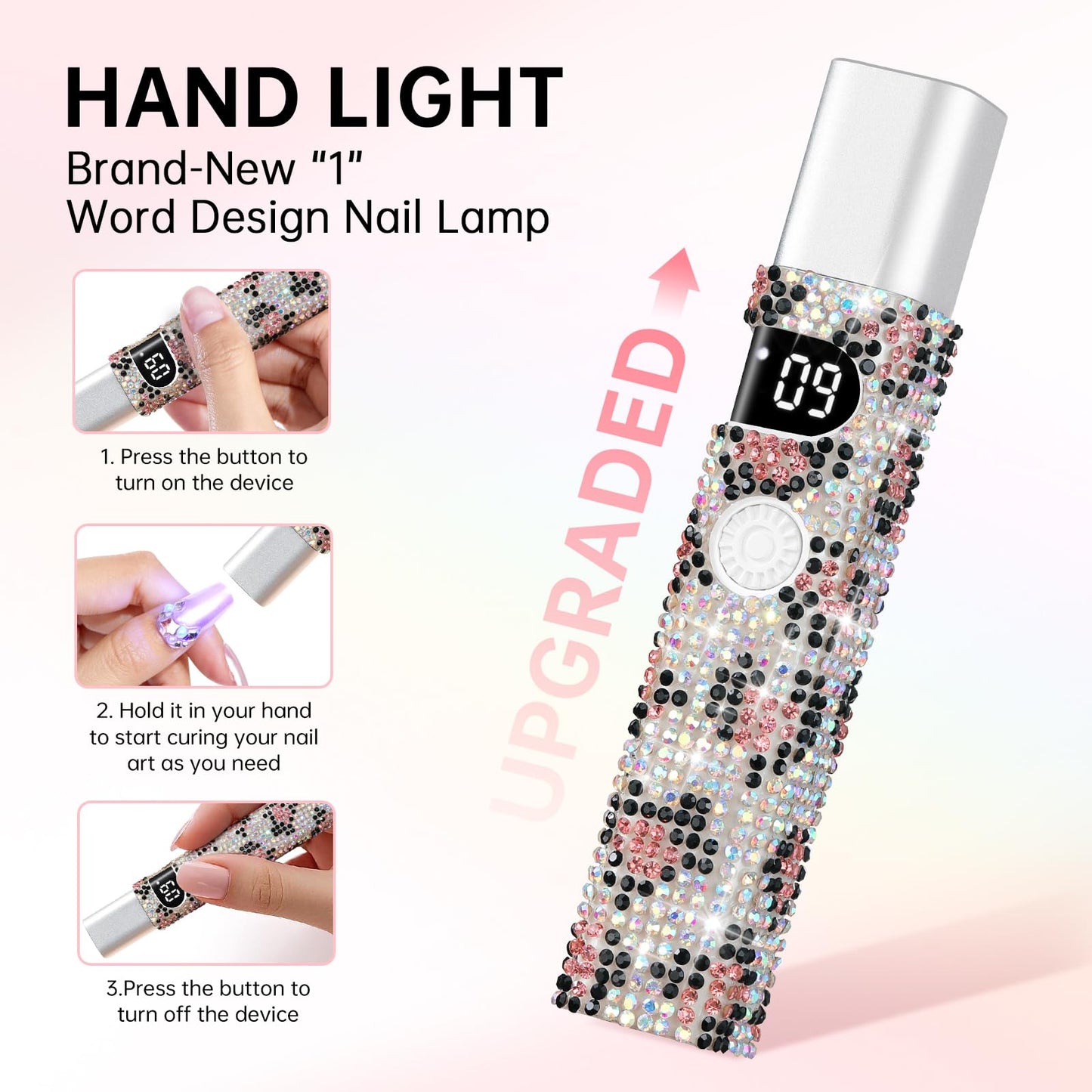 CHRISTINE SHELLY Handheld UV Light for Gel Nails,Mini LED Cordless Nail Lamp for Gel Nail Polish,Portable Flash Cure Lamp,Rechargeable USB Nail Dryer with LCD Display Fast Curing Home DIY