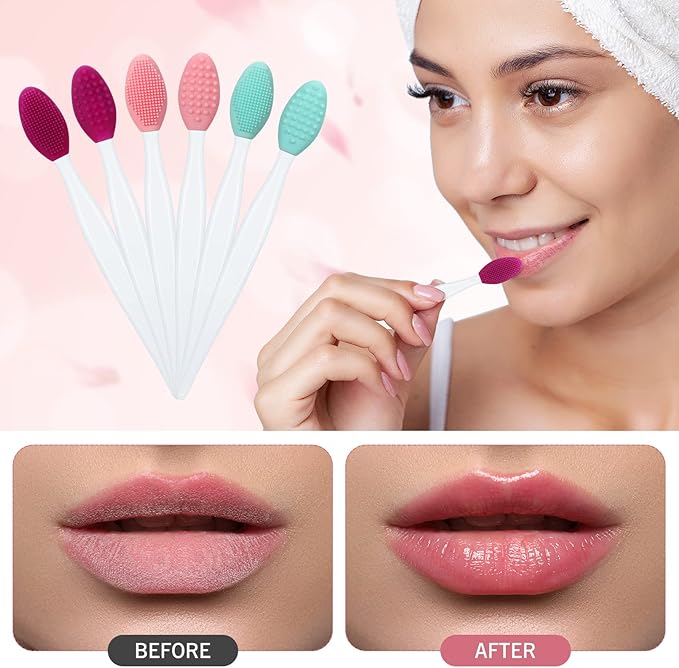 Patelai 24 Pcs Silicone Exfoliating Lip Scrub Brush with Container Double Sided Silicone Lip Scrubber Soft Cleaning Brush for Men Women Lightening for Dark Lips(Pink, Green, Purple)