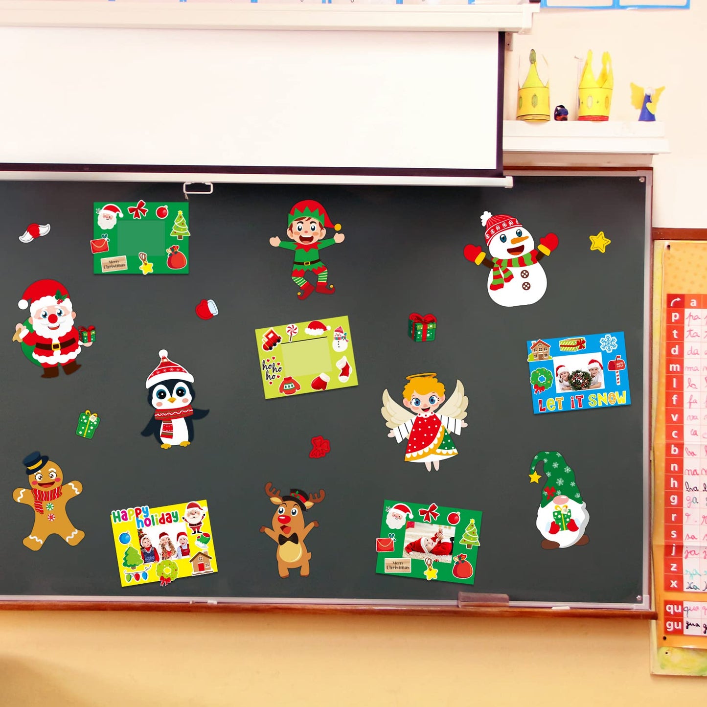 chiazllta 384 Pcs Christmas Craft Kits Christmas DIY Sticker Game Craft Ornament Make Your Own Reindeer Santa Snowman Elf Art Craft Projects for Home Activities, 48 Sets in Total