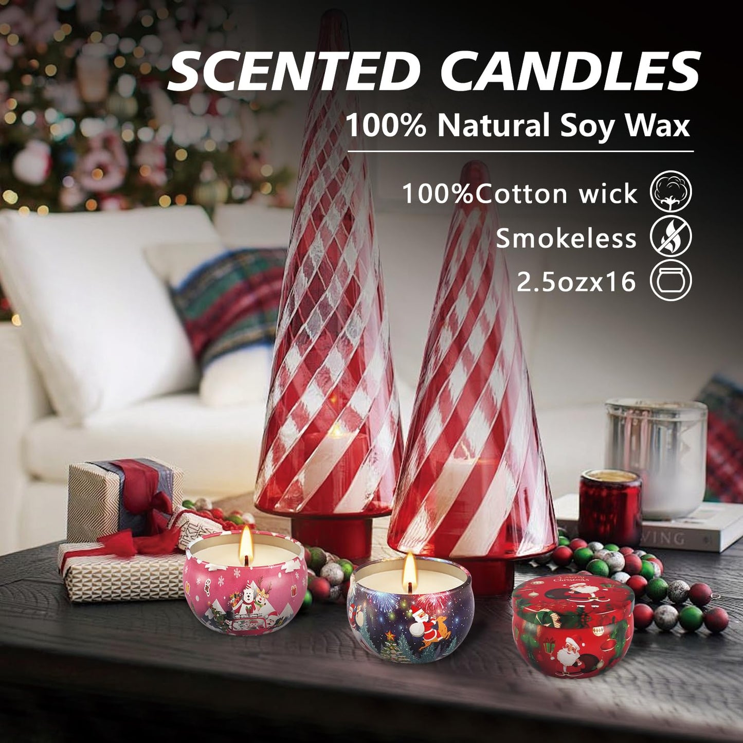 16Pack Christmas Scented Candles Gift- Aromatherapy Candle-Soy Wax-Long Lasting Burn time, Christmas Thanksgiving Gifts for Women，Advent &Home Decor.