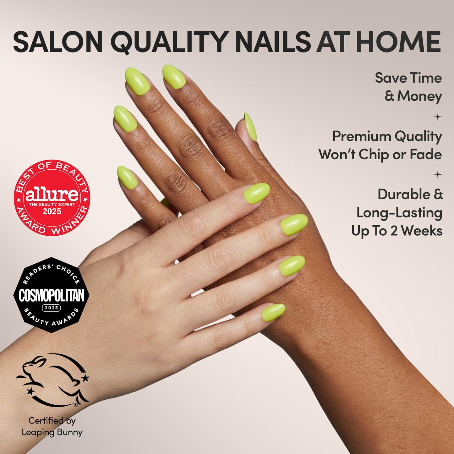 Glamnetic Press On Nails - Lime Green | Opaque Bright Neon Green Short Oval Fake Nails, Salon Quality | 15 Sizes - 30 Nail Kit