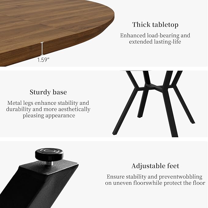 Extendable Round Dining Table Set for 6 People, 43.3"-59.1" Extendable Kitchen Table with 6 Upholstered Chairs, Space Saving for Kitchen Dining Room (Walnut Table+6 U-Shaped Brown Chairs)