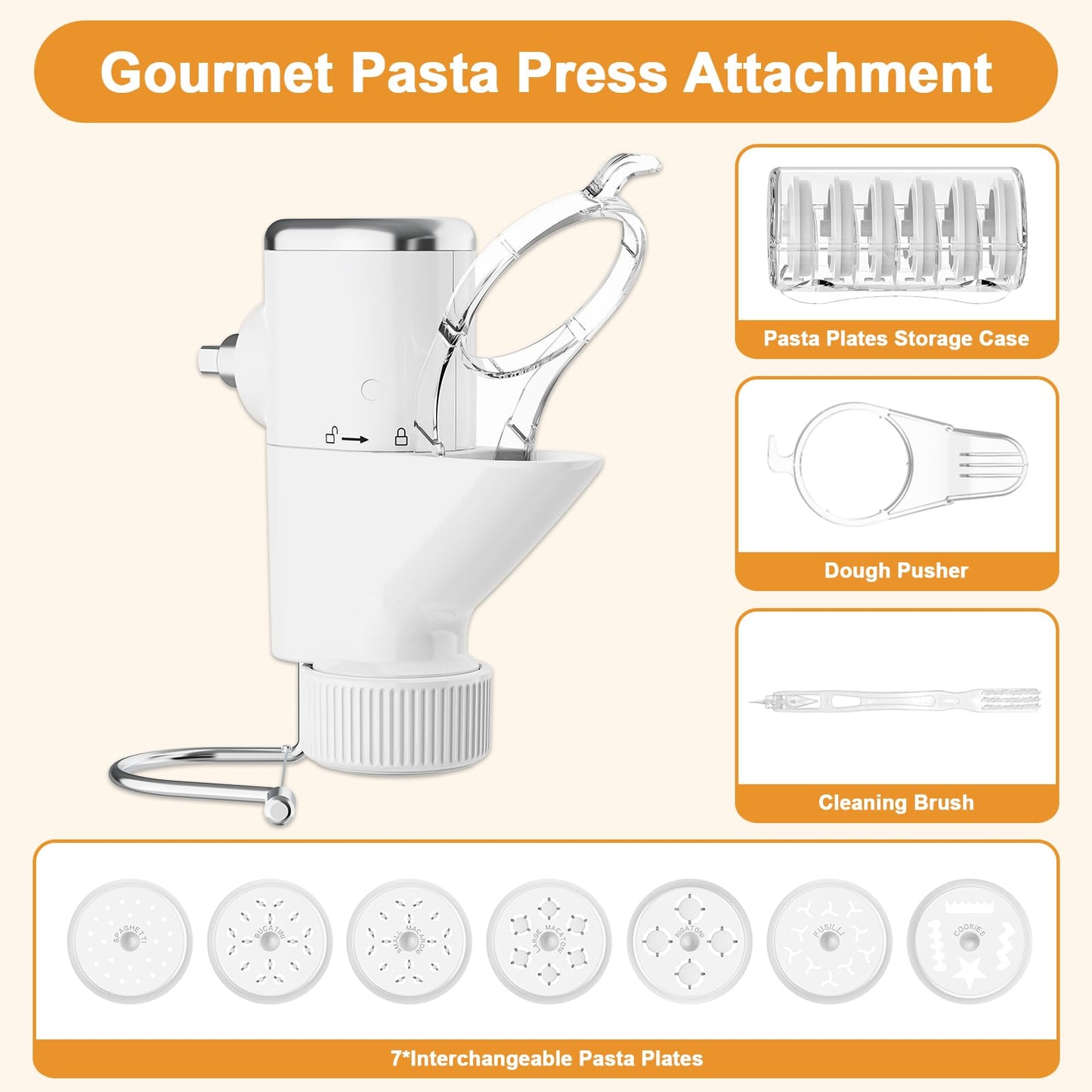 Gourmet Pasta Press Attachment for Kitchenaid Stand Mixer, Pasta Kitchenaid Attachment with 7 Interchangeable Pasta Shapes, Pasta Maker Attachment by FGREEBLE