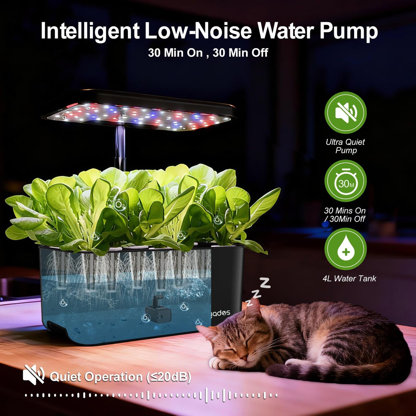 Dryades Hydroponics Growing System Indoor Herb Garden, 10-Pod Indoor Gardening System with 24W Full-Spectrum LED Grow Lights, Quiet Smart Water Pump, Plant Germination Kit for Herbs, Vegetables