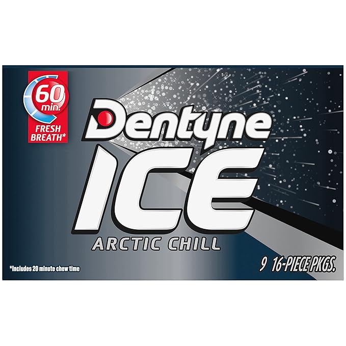Dentyne Ice Arctic Chill Sugar-Free Chewing Gum, 9 Packs of 16 Pieces (144 Total Pieces)