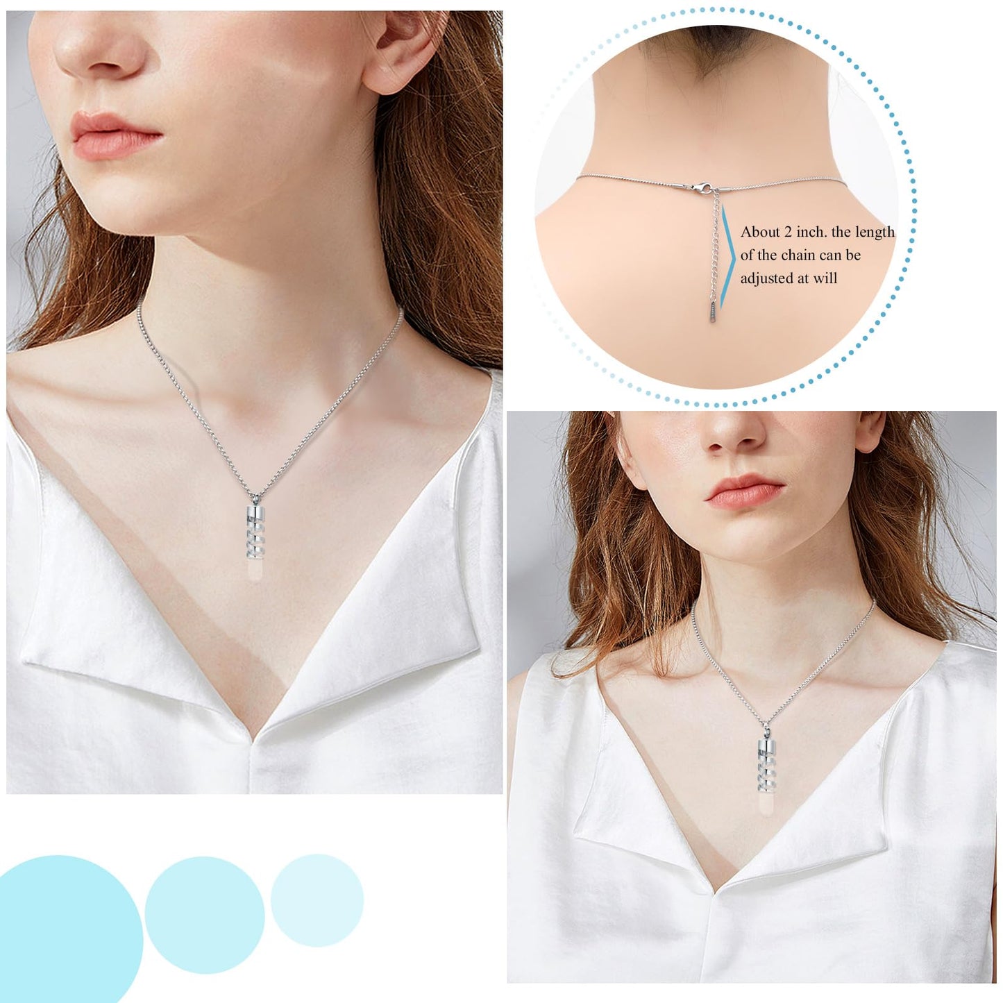 Oinsi Clear Glass Tube Cremation Urn Jewelry Ashes Holder Necklace Keepsake Memorial Pendant Including Box/Fill Kits (Customize-Text/Image)