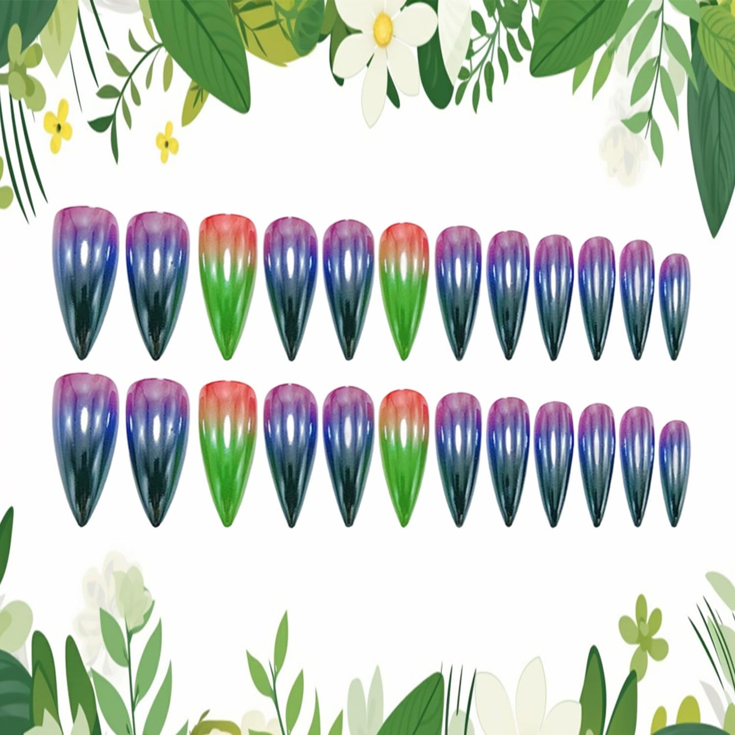 CJDLTS Multicolor Press on Nails Medium Artificial Almond Acrylic Gradient Rainbow False Nails Solid Color Chrome Reusable Full Cover Glossy Press Ons Artificial Fingernails for Women Manicure 24Pcs