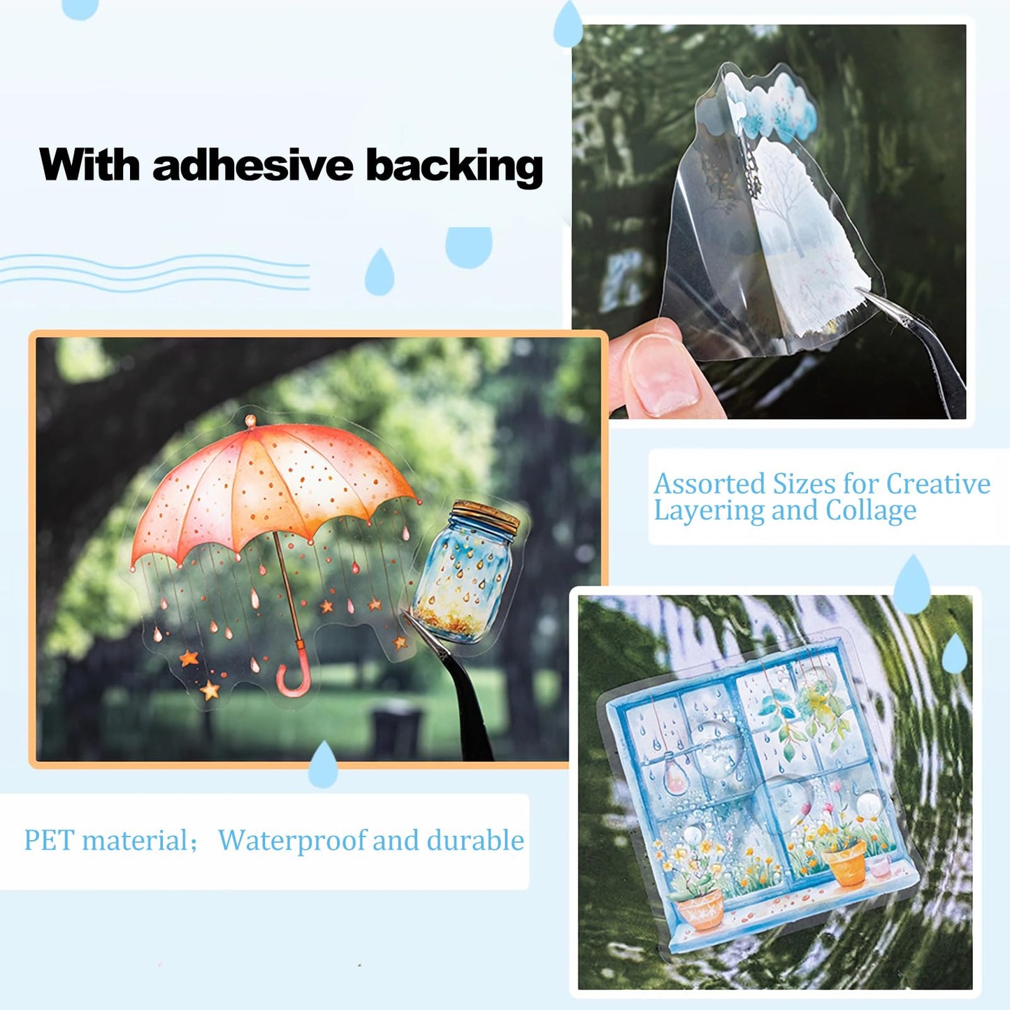 AuriicLeaf Rain Shelter Animals PET Stickers – 90PCS Whimsical Stickers with Watercolor Animal Designs for Scrapbook, Journal, DIY Crafts, Waterproof