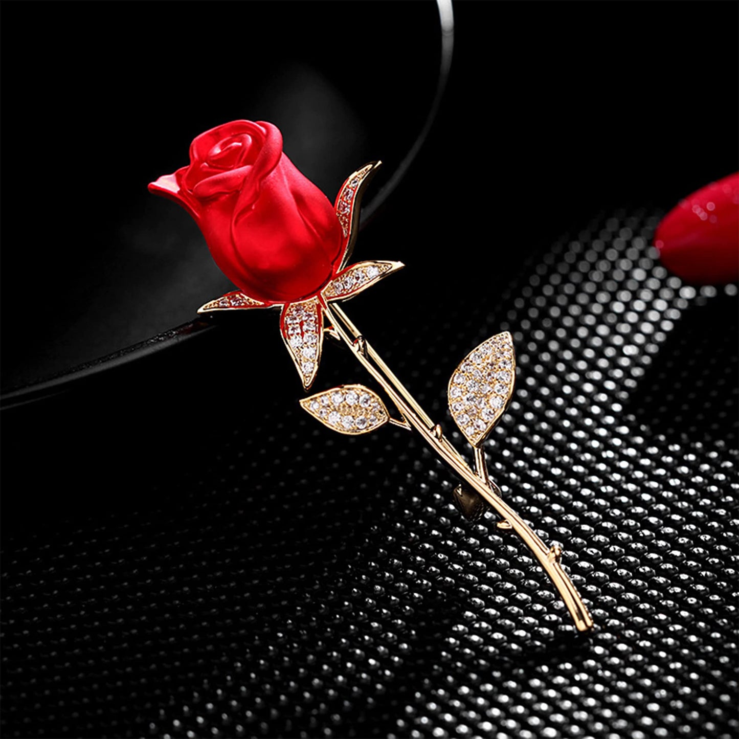 Seakuur Floral Elegant Red Rose Shape Brooch Pin for Women Mothers Day Accessory (C)