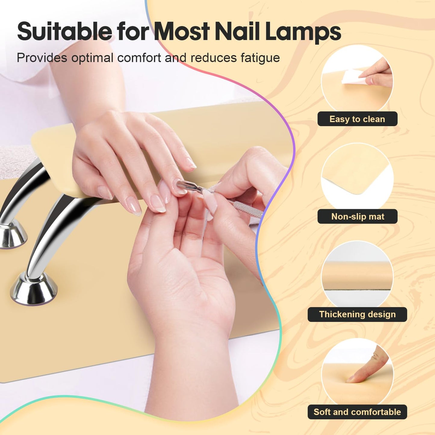 Arm Rest for Nails Tech with Table Mat for Salons and Home Manicures, Soft Microfiber Leather Nail Hand Rest for Relaxing Arms, Non-slip Height Hand Pillow Cushion Nail Salon Manicure (Beige)