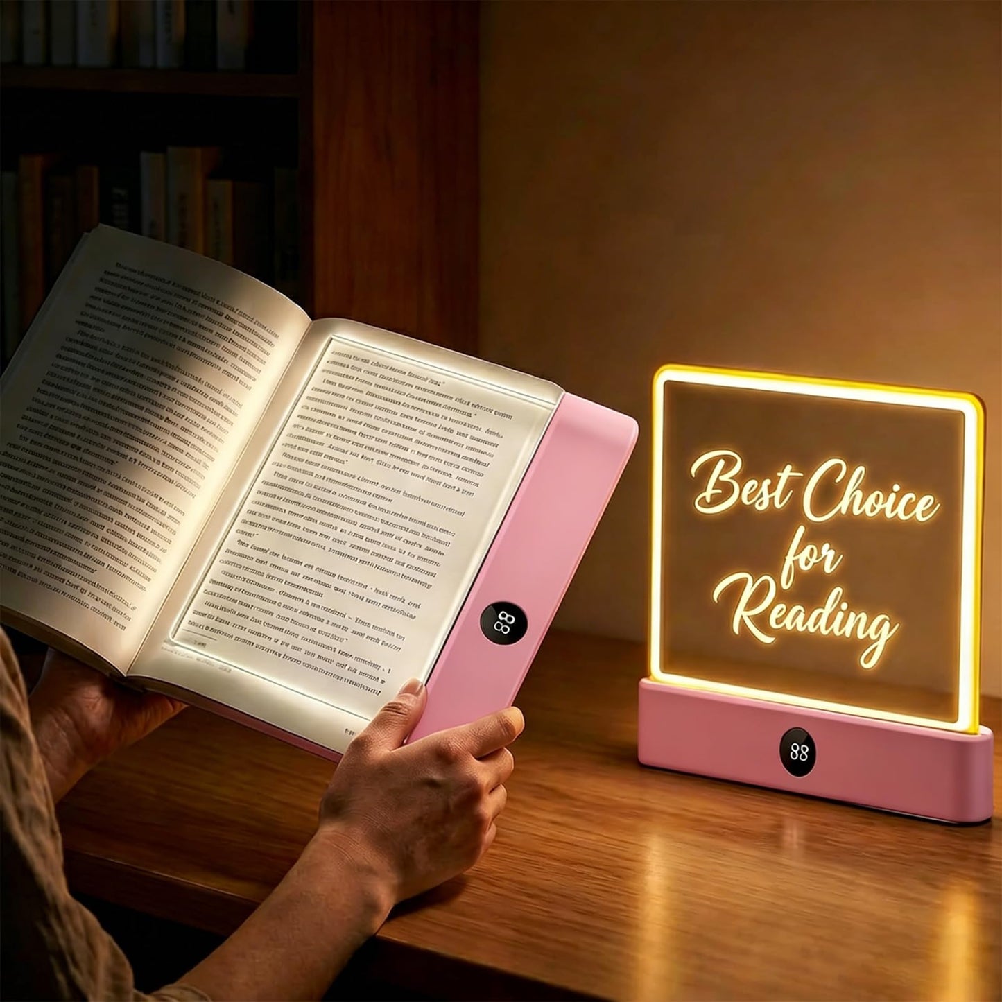 Book Lights for Reading at Night LED Rechargeable Lamp for Full Page Books in Bed Portable Flat Panel Bookmark Light Lovers Gifts Booklights Luz Para Leer Libros De Noche Lámpara En La Cama (Pink)