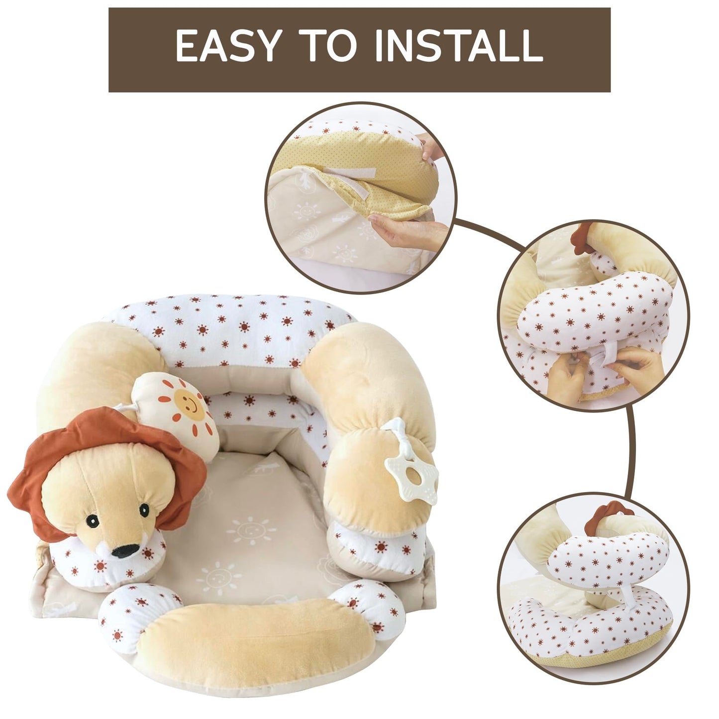 Aila+Aiden 2-in-1 Tummy Time Mat and Seated Support with Sensory Toys – for Newborns and Babies – Includes Detachable Cushion for Supervised Play & Head/Neck Development (Sand)
