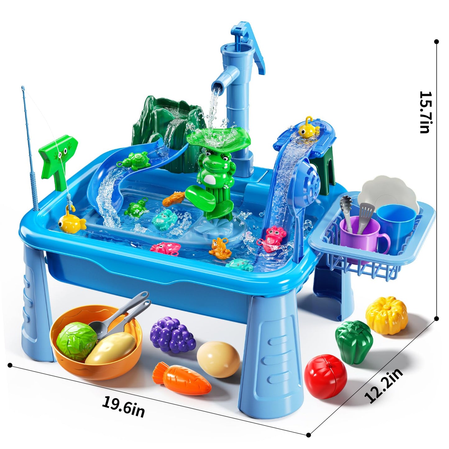 JUKUDAHU Water Table Play Sink Toy for Kids 2 3 4 5 6 Years Old - Outdoor Kitchen with Running Water, Fishing Games, Toddler Water Play Table for Kids Ages 3-8, Beach Outdoor Toys, Summer Gifts