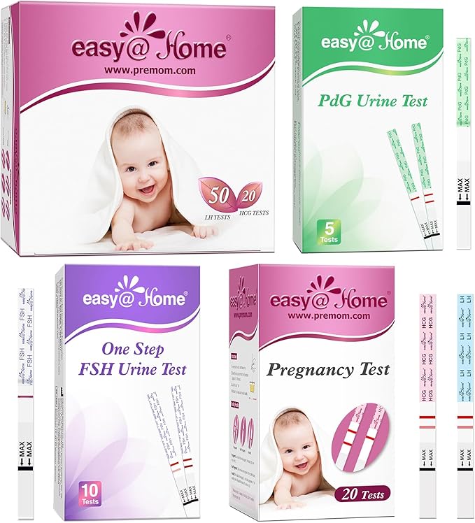 Easy@Home 50 Ovulation & 20 Prenancy Test Strips + 5 PdG Urine Tests + 20 Prenancy Test Strips + 10 FSH Menopause Test to Track Ovulation