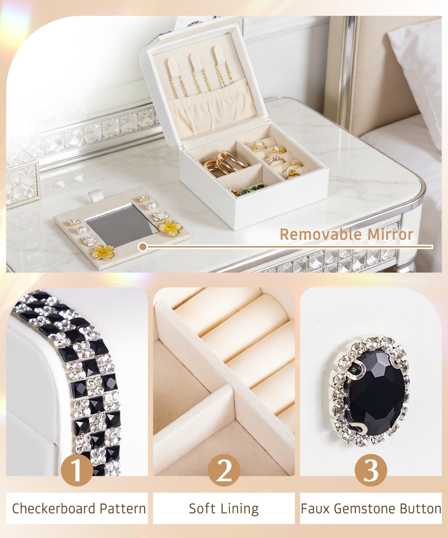 Homde Women Small Jewelry Box: Travel Case for Ring Earring Necklace - Birthday & Return Gift (Black)