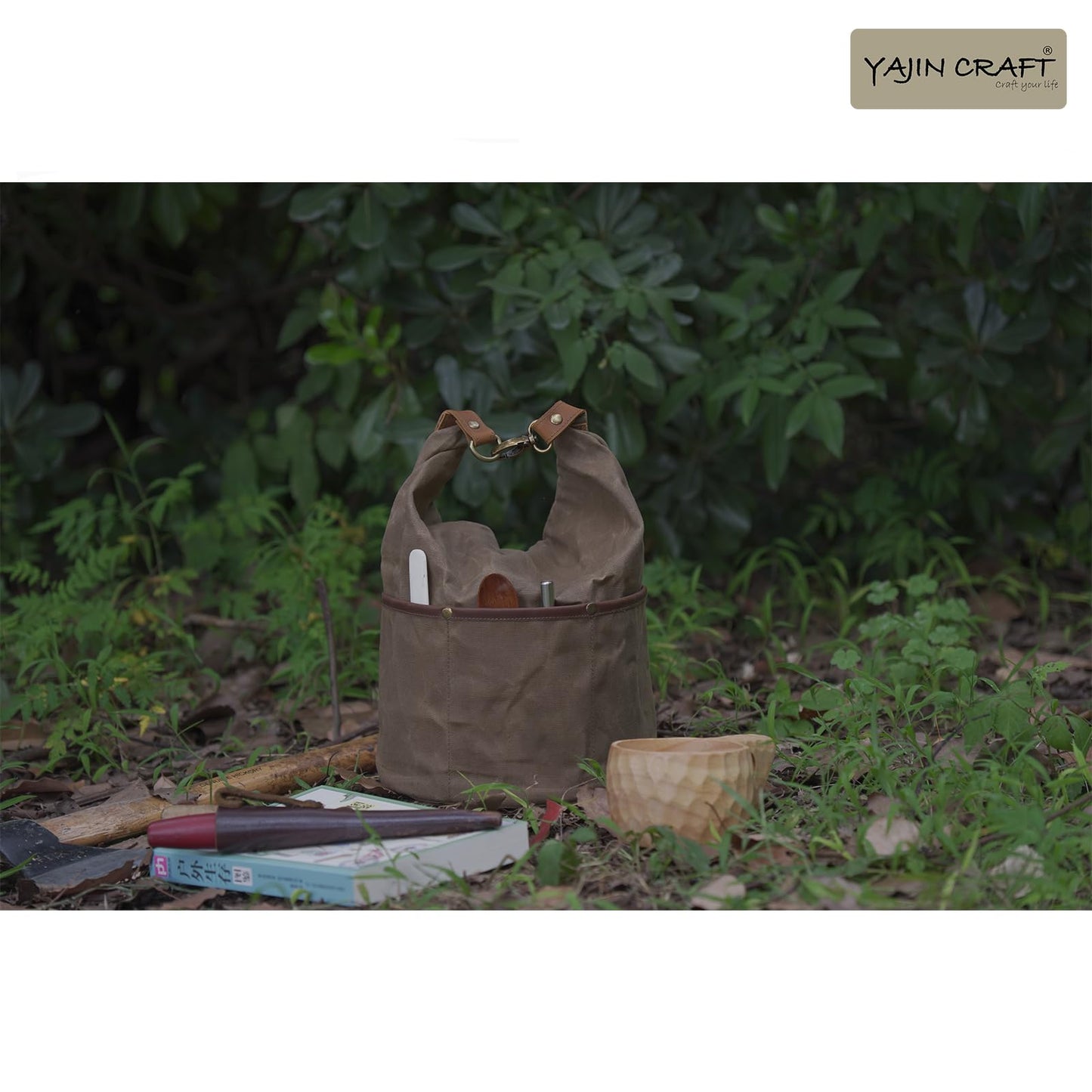 YAJIN CRAFT Camping Cookware Storage Bag, Canvas Camp Kitchen Organizer for Cooking Utensils, Pots, Pans & Mess Kit – Heavy-Duty Water-Resistant Outdoor Storage Case L
