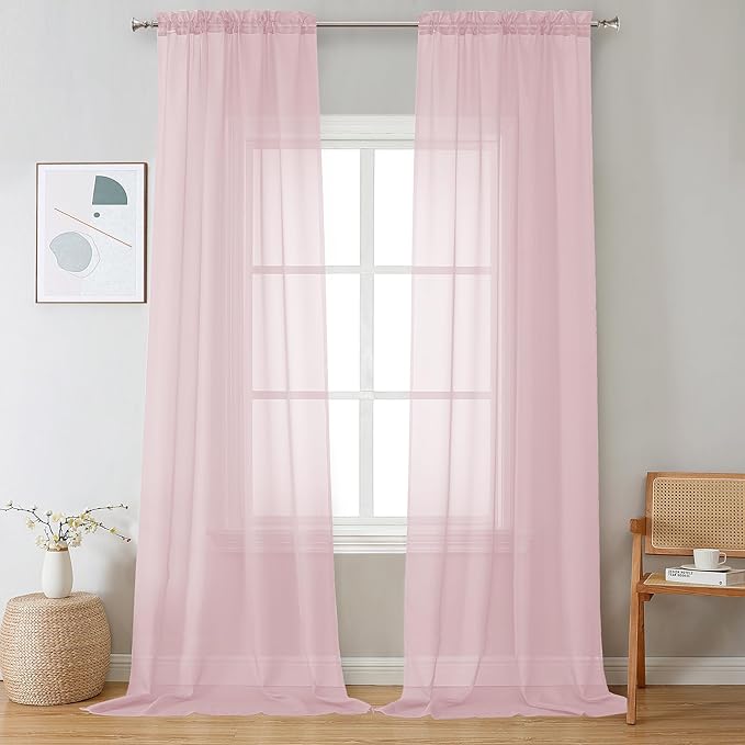 OVZME Blush Pink Sheer Curtains 120 Inches Long 2 Panels - Soft Light Filtering Window Sheer Panels for Living Room/Bedroom, Top Dual Rod Pocket, 1 Pair, Each 42Wx120L Inches
