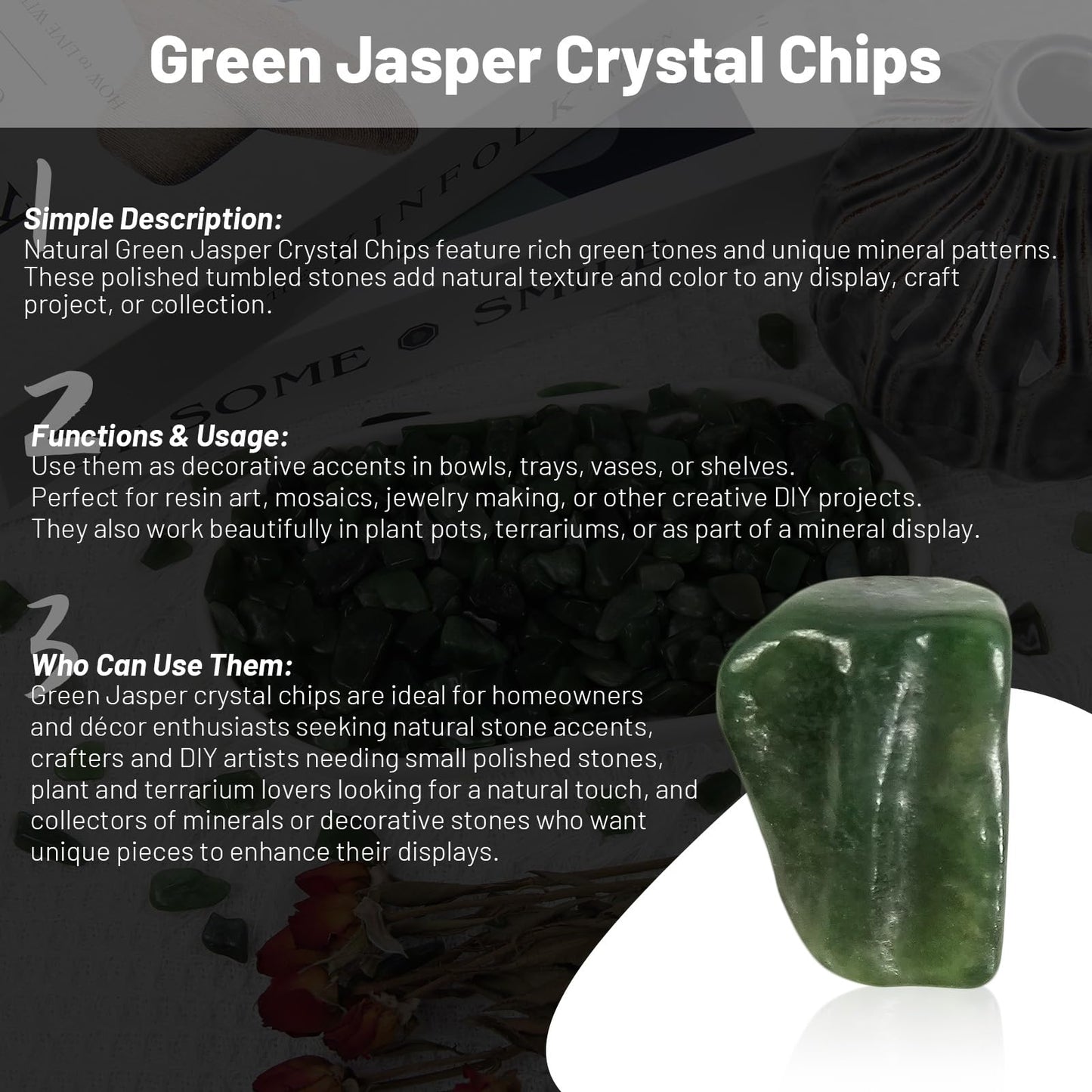 1.1lb Natural Green Jasper Crystal Chips-Healing Crystals Tumbled Chips, Green Jasper Crushed Crystal Gemstones for Crafts, Beautiful Package for Gift