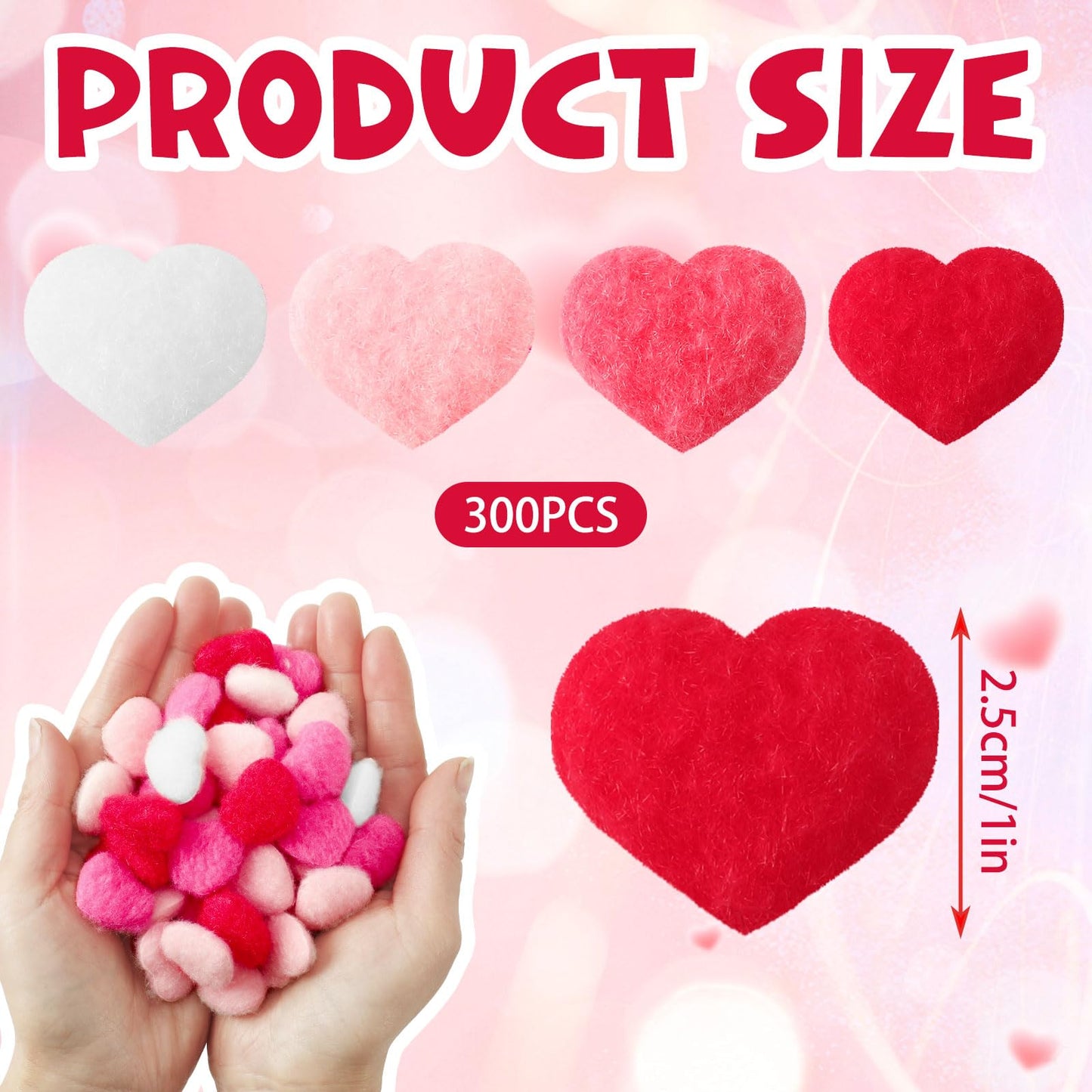 SEPGLITTER 300 Pcs Valentine's Day Heart Pom Poms, Pink Red Pompoms Mini Heart Shape Fluffy Balls for Valentine DIY Garland Crafts Wedding Party Decorations
