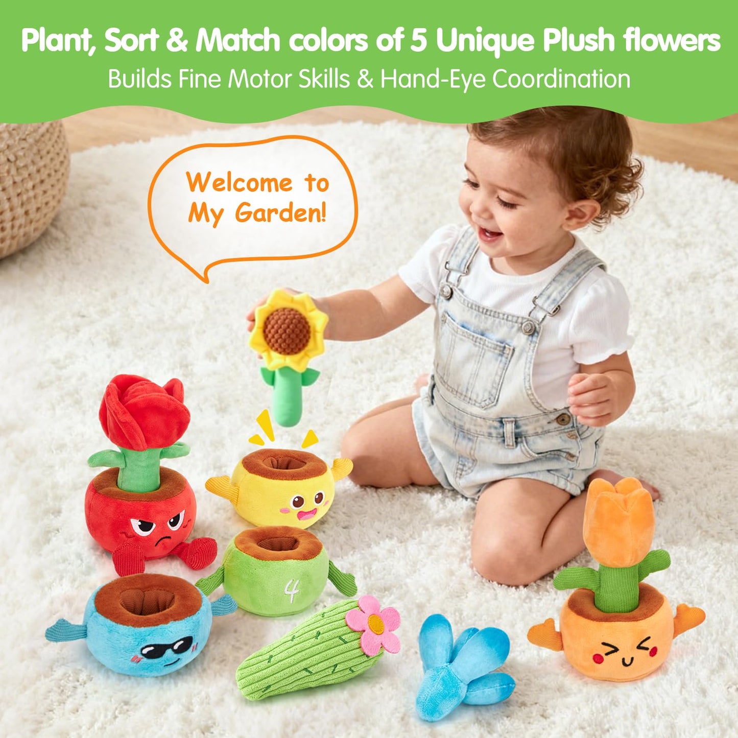 hahaland Montessori Baby Toys Bundle for 6–18 Months – Silicone Activity Tissue Box Cube & Plush Garden Stacking Toy, Fine Motor, Sensory & Early Learning Gifts for Boys & Girls