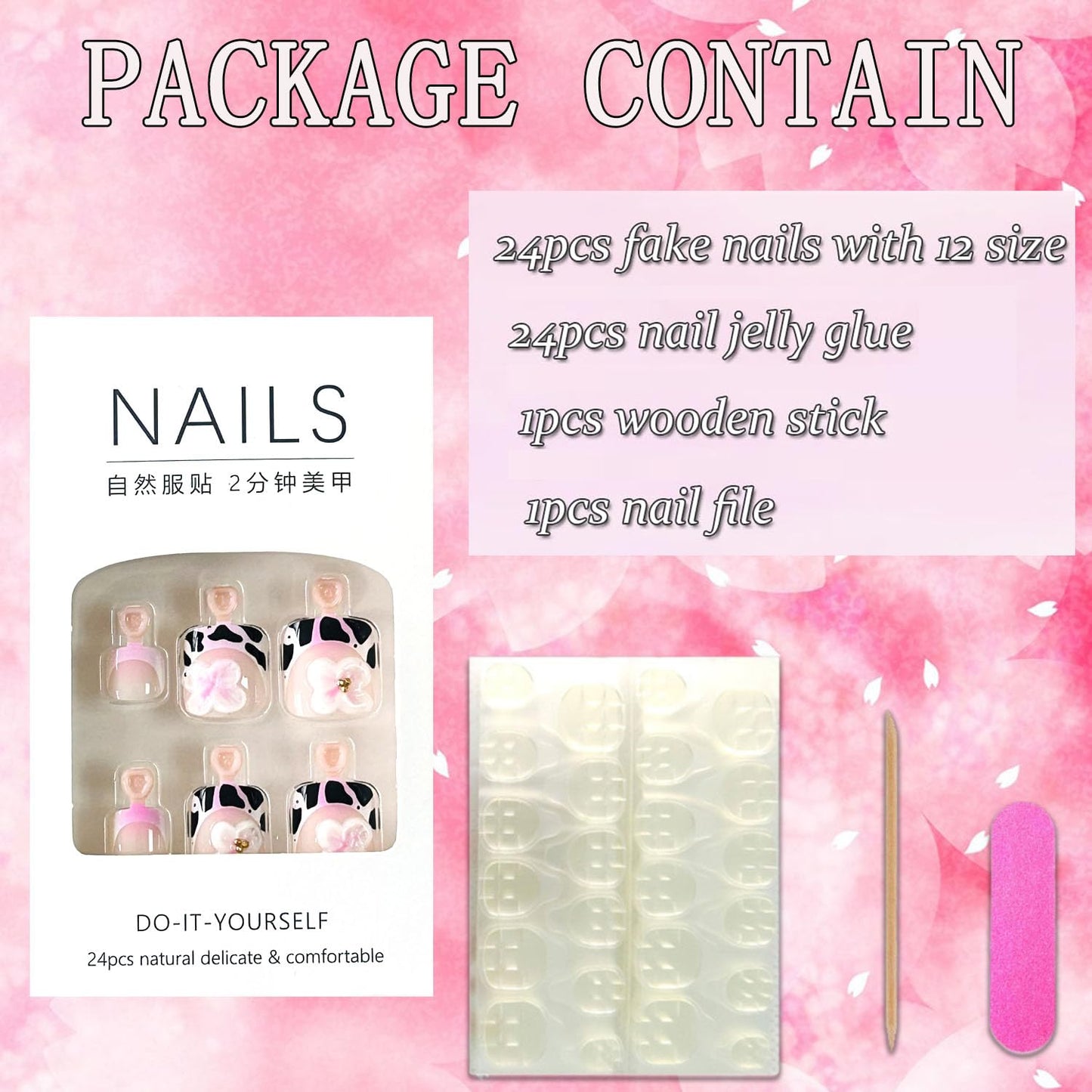 FIEONCIY Press on Toenails with Designs Acrylic Fake Nails for Toe Artificial False Nails with Charms Press on Toe Nails for Spring Summer Stick on Toenails for Women Girls(WSJ2522)