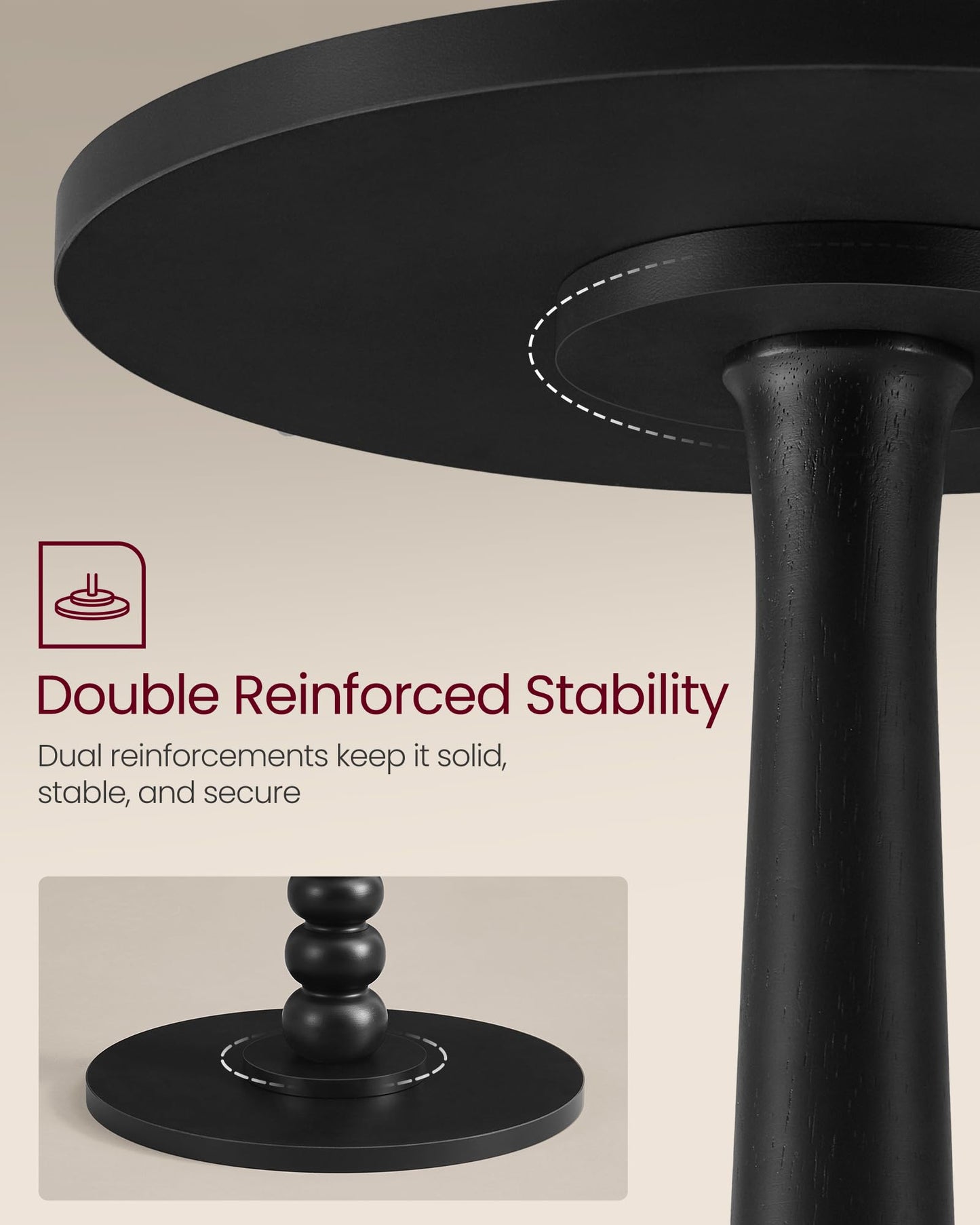 VASAGLE MARIEL Collection - Round Side Table, Small Drink End Table for Small Spaces, Accent Nightstand, Solid Wood Leg, Mid-Century Modern, for Living Room Bedroom, Ink Black ULET293BC01S
