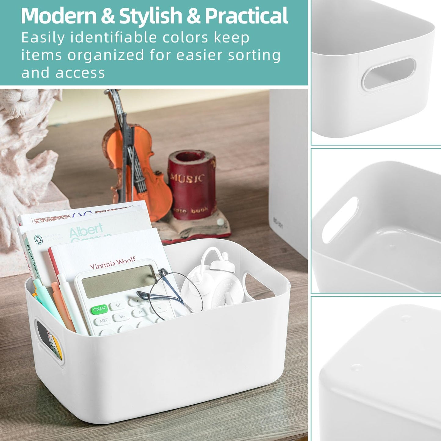 Geetery 12 Pieces Plastic Storage Bins Basket with Handles Toy Organizers and Storage Bins for Home Cupboard Kitchen Bathroom Office Pantry Organization (9.6 X 6.3 X 3.9 Inch,White)