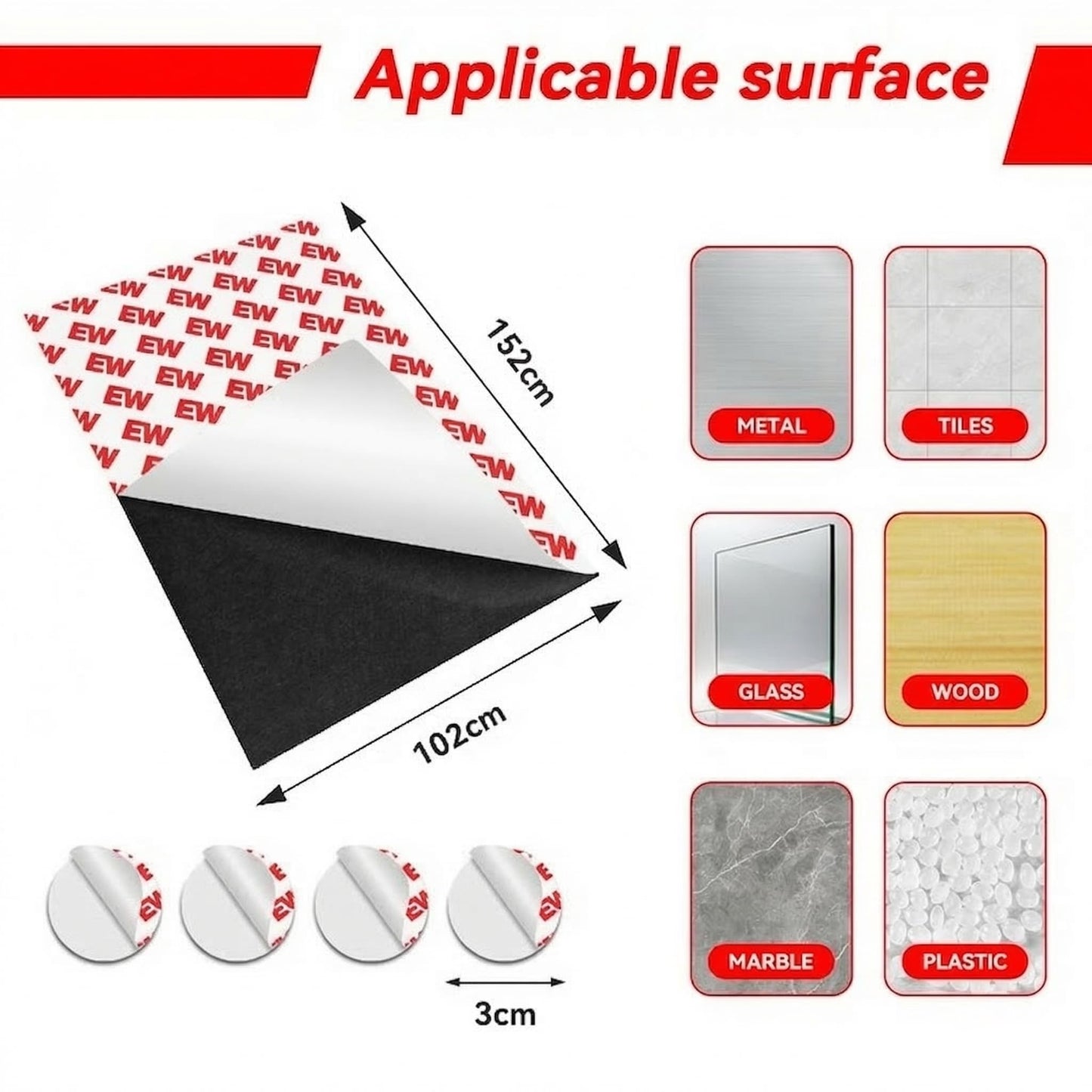 JINGZHAN Magnetic Sheets with Adhesive Backing, 80mils Thick Extra Strong Flexible Magnet Sheets with Adhesive for Storage, DIY, Crafts & Fridge, Includes 18 Metal Discs, 4x6 Inch (3-Pack)