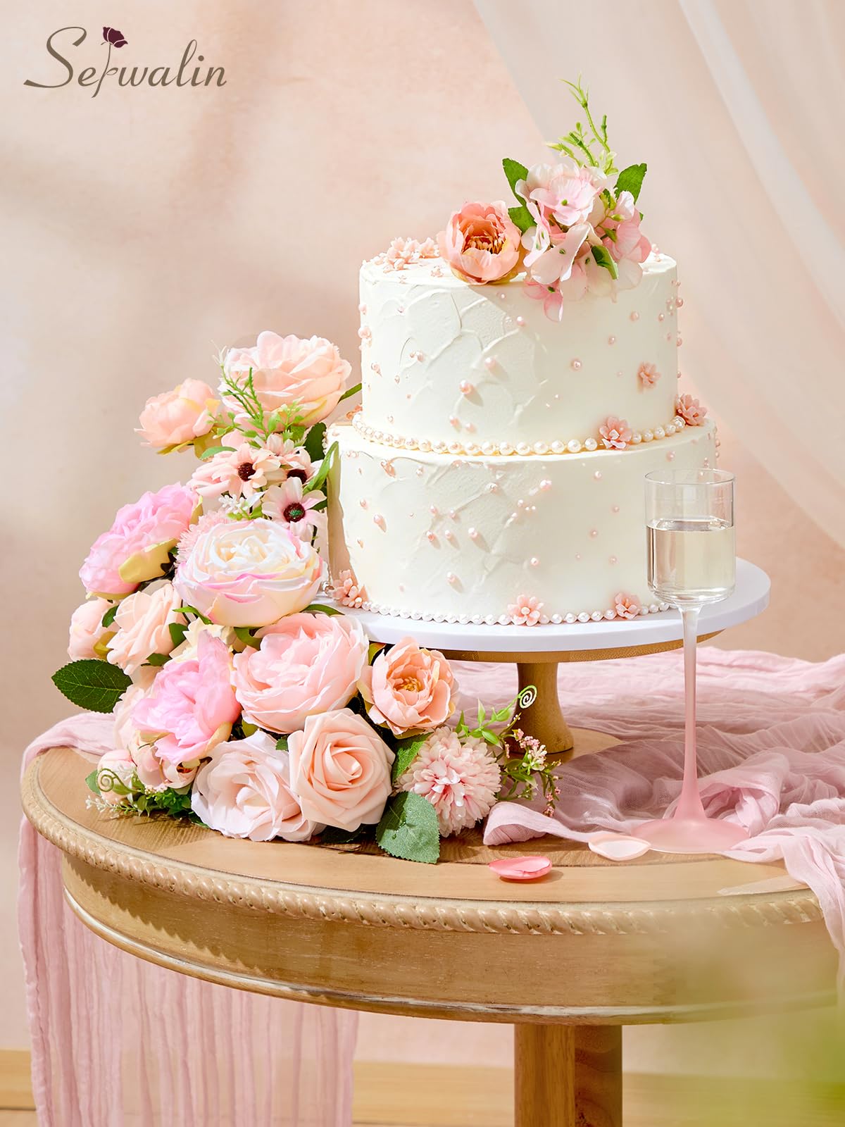 Serwalin Artificial Flowers Pink Flowers Fake Silk Flowers Wedding Cake Flowers for Wedding Bouquets Table Centerpieces Spring Decor Party Baby Shower Decoration
