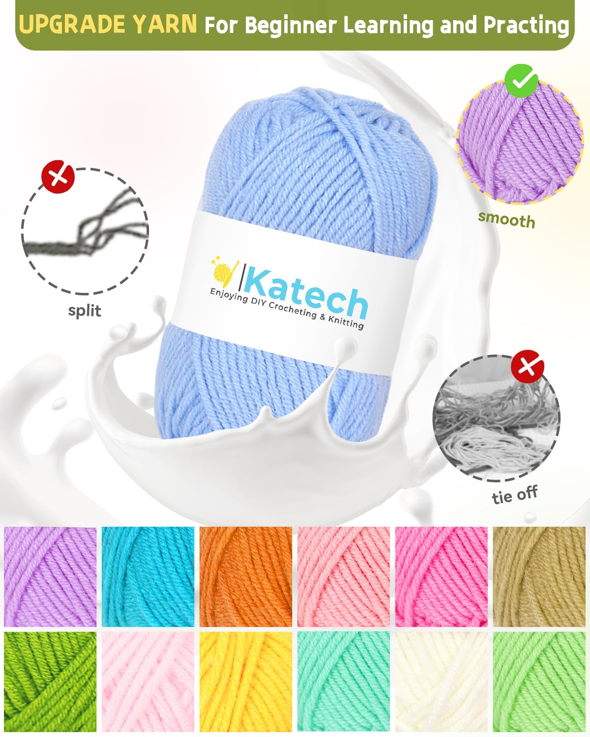 Katech Crochet Kit for Beginners-Crochet Kit for Adults Kids w/Step-by-Step Video Tutorials, Learn to Crochet 50 Pattern Granny Square Kit Crochets Starter Kits w/Upgraded Yarn-Zero Based Friendly