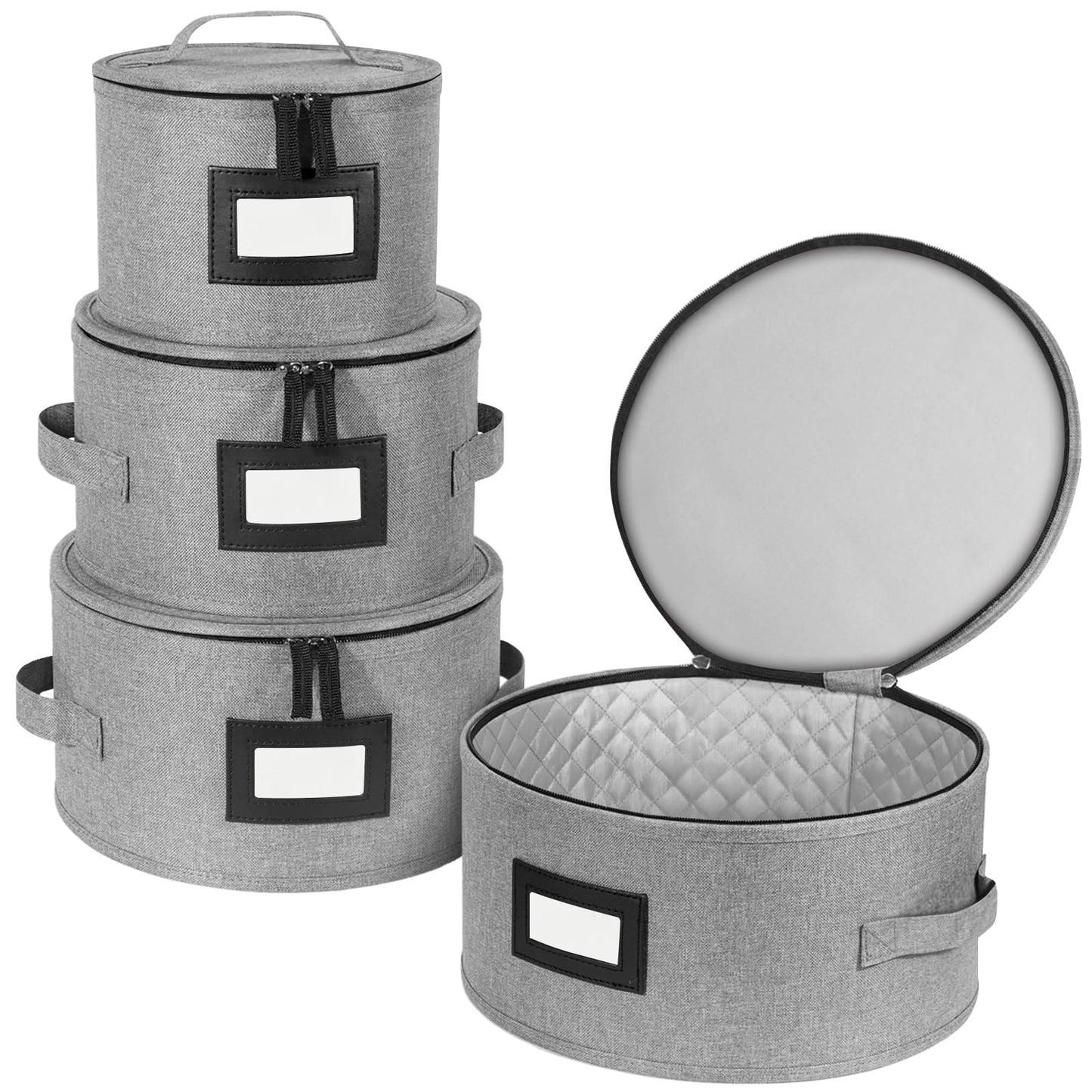 BALEINE China Storage Containers, Sturdy Quilted Wine Glass Storage, Plate Organizer with Carry Handles, Moving Boxes for Dishes, Cups, Mugs and Stemware (Plate, Hard Shell Grey)