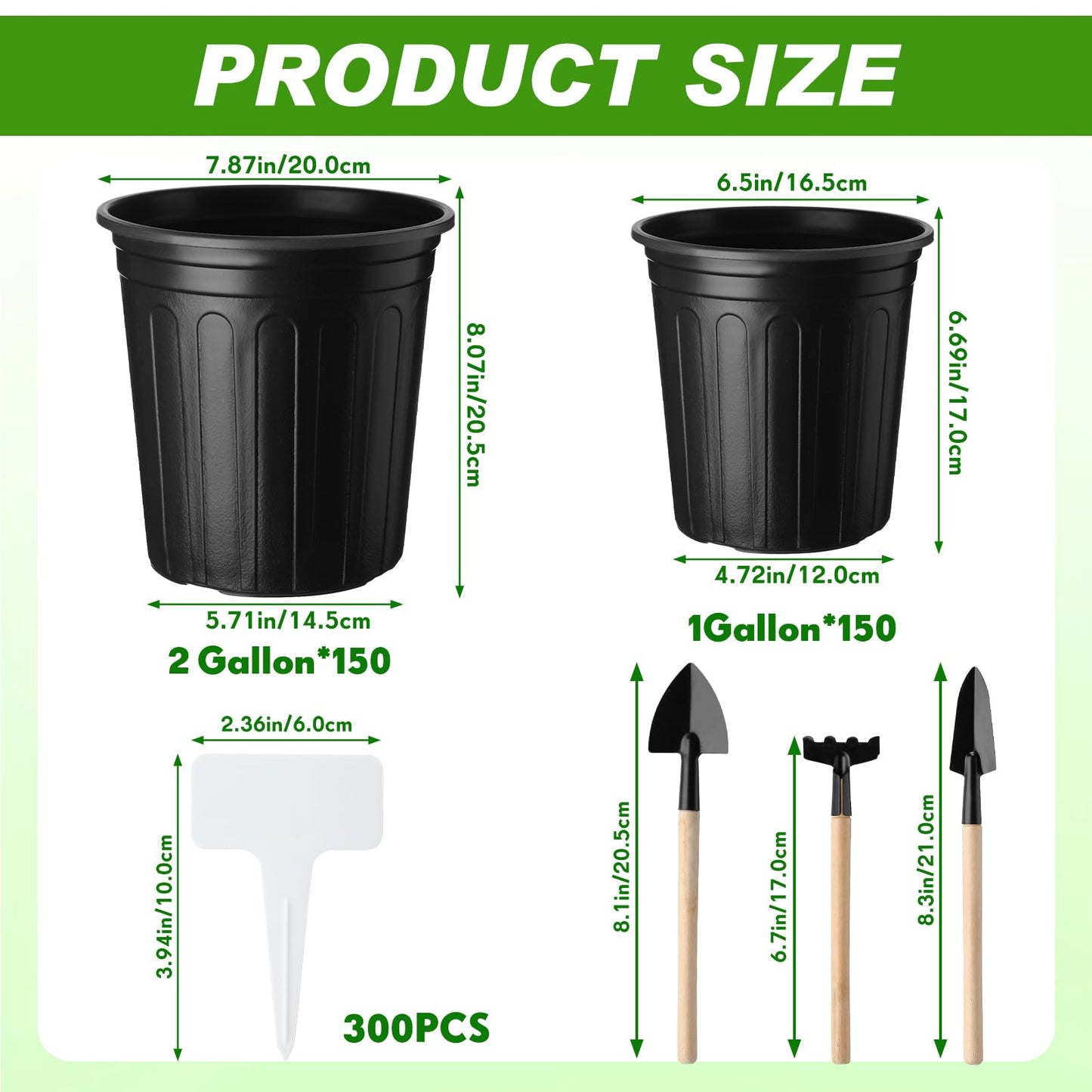 FoldTier 300 Pcs 2 Gallon 1 Gallon Plant Nursery Pots Bulk Flexible Plastic Flower Seed Starting Pot with Drainage Hole Label Tools Container for Seedlings Cuttings Succulent Trade Tree Outdoor