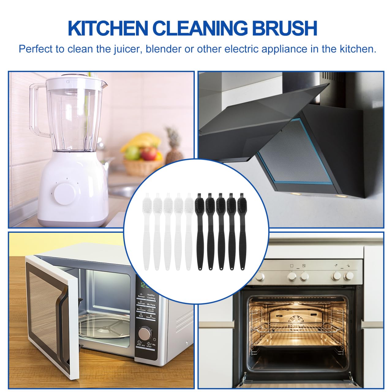 Healvian Kitchen Cleaning Brush Set with Suction Handle Small Nylon Brush for Juicer Blender and Electric Appliance Cleaning Tool 10 Pack
