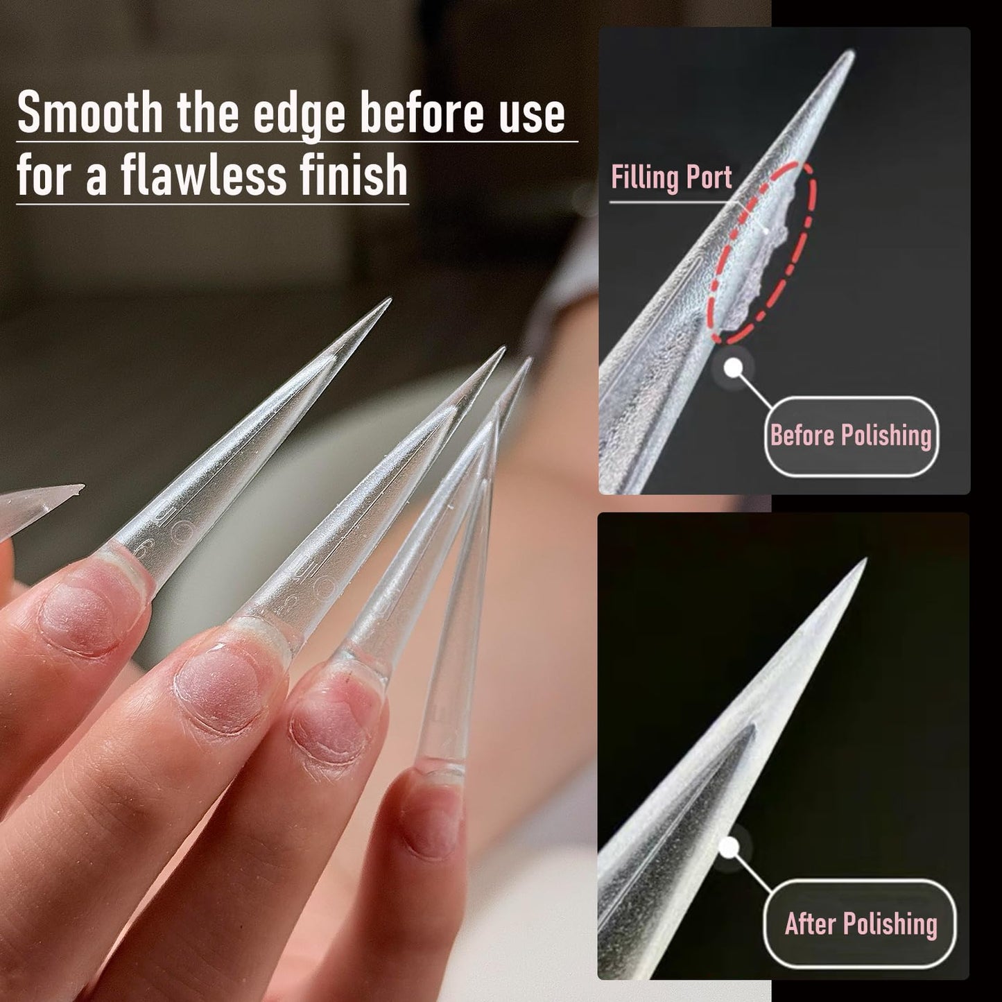 Wellquinn Stiletto Nail Tips Sharp Solid Core Stiletto Half Cover Press on Nails, XXL Clear Fake Acrylic Nails False Nail Tips for Nail Art Design Salon Artistic and Home DIY 15 Sizes