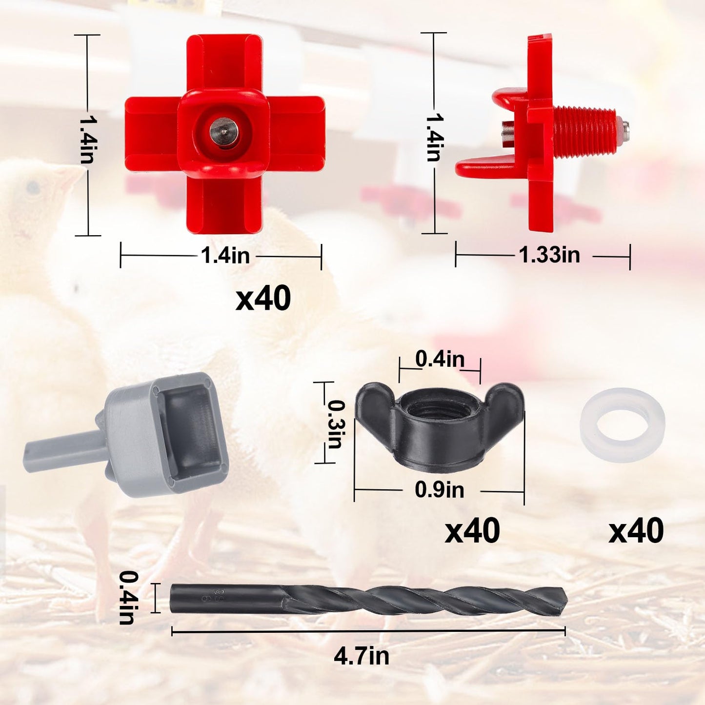 40 Pack Chicken Waterer Nipples - Easy Install Leakproof Poultry Watering System for Chicken Coop, Quail Duck Water Feeder Nipples with Drill Bits